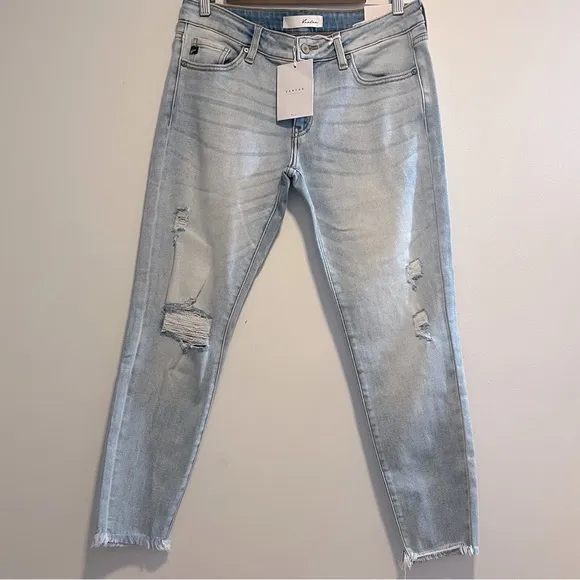 KANCAN Ankle Skinny Distressed Frayed Hem Denim Jeans