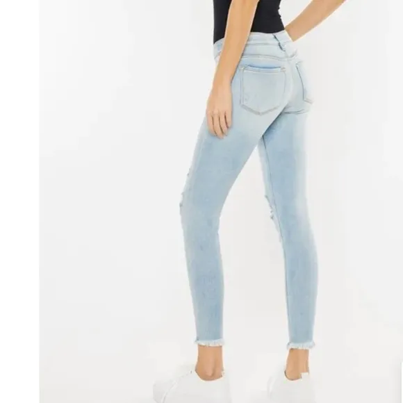 KANCAN Ankle Skinny Distressed Frayed Hem Denim Jeans