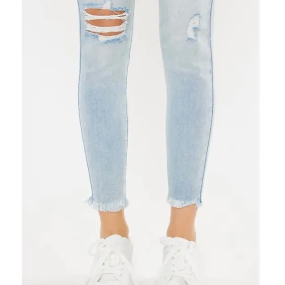 KANCAN Ankle Skinny Distressed Frayed Hem Denim Jeans