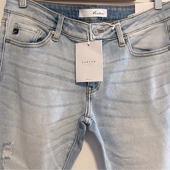 KANCAN Ankle Skinny Distressed Frayed Hem Denim Jeans
