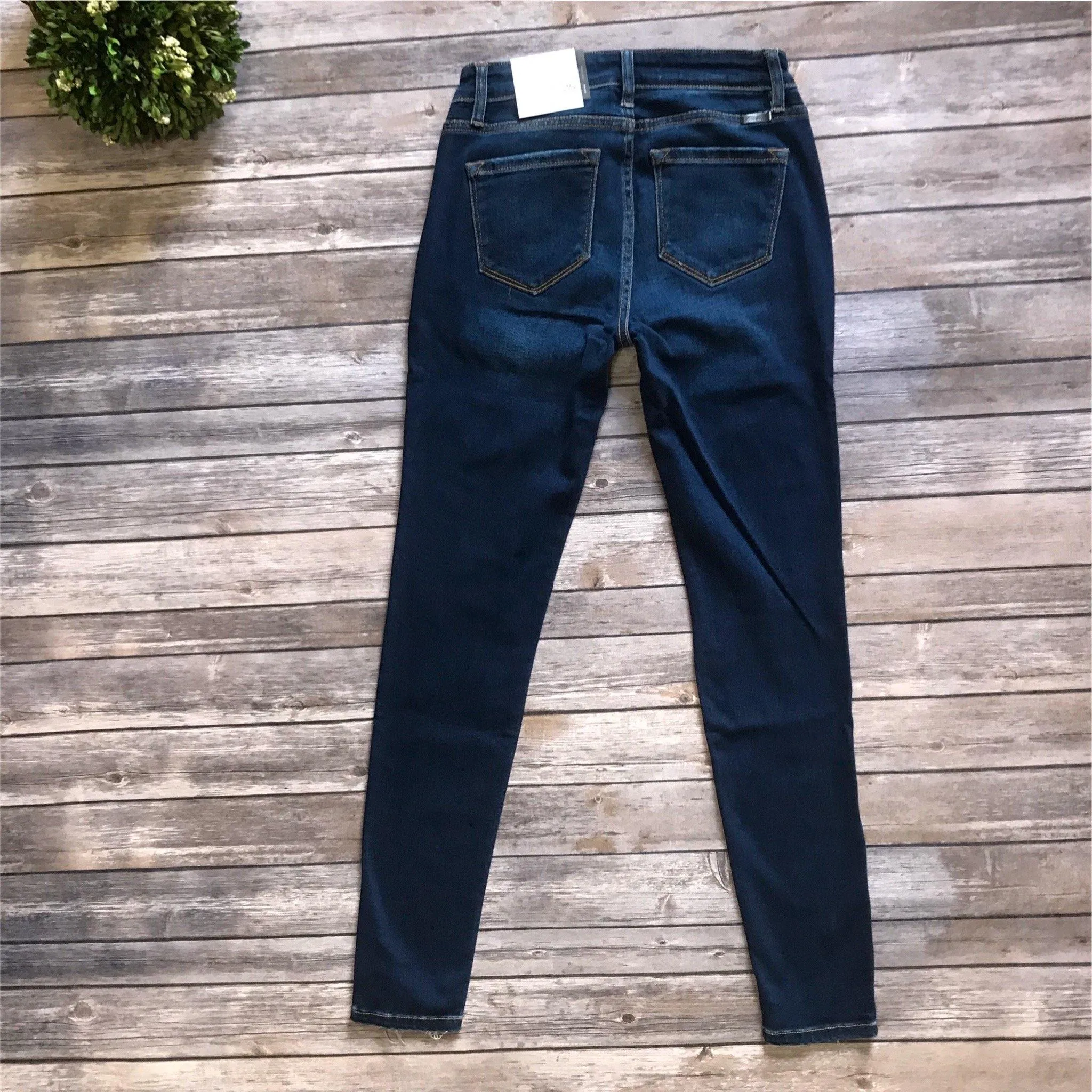 Kancan KC5055KD Super Dark Wash Mid Rise Distressed Skinny Jeans