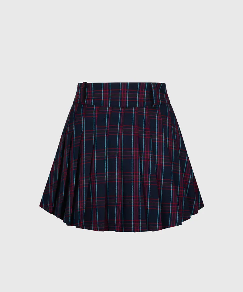 KANDINI Dual Pleat Skirt - Navy