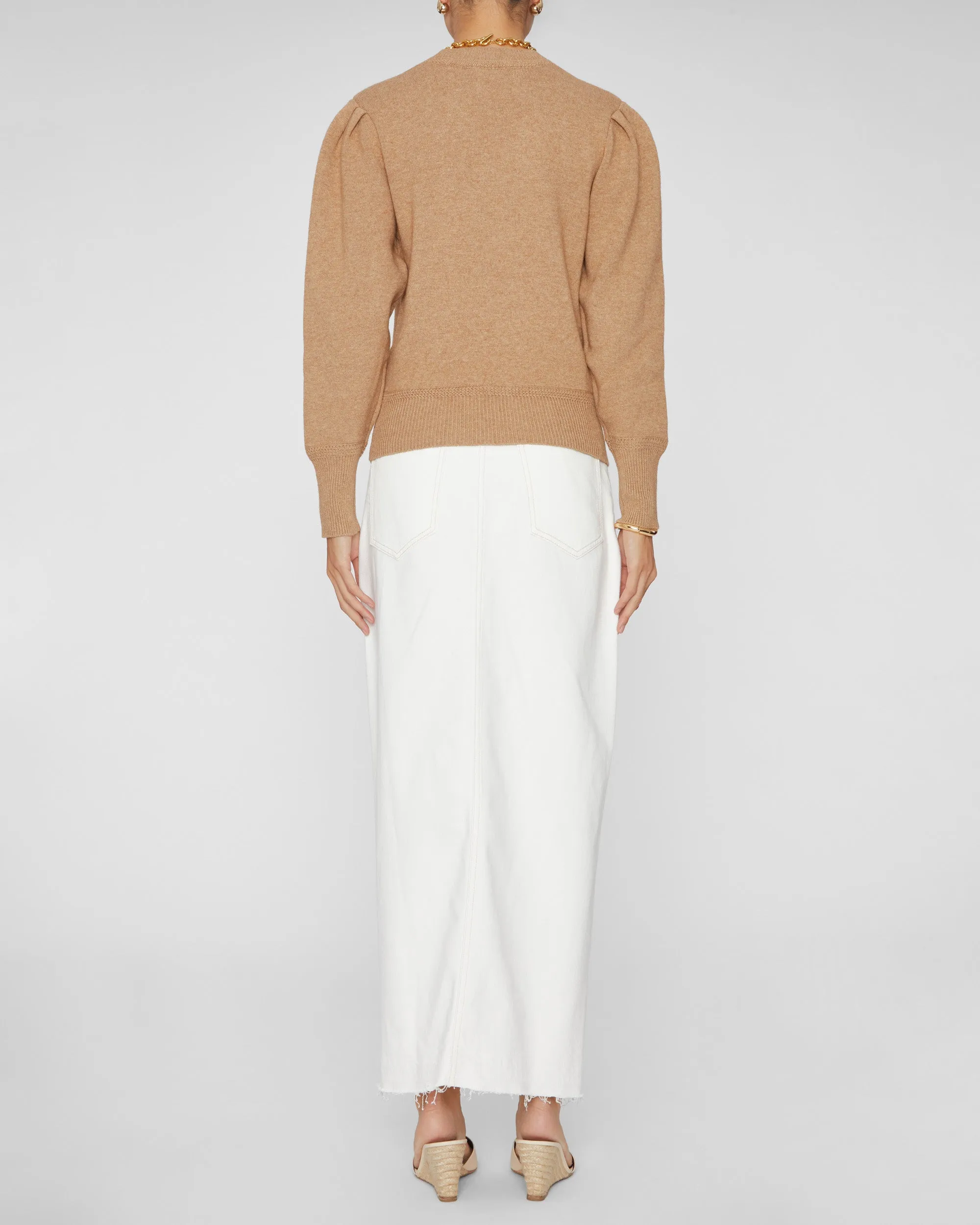 Kelaya Crew Neck Puff Sleeve Sweater in Camel