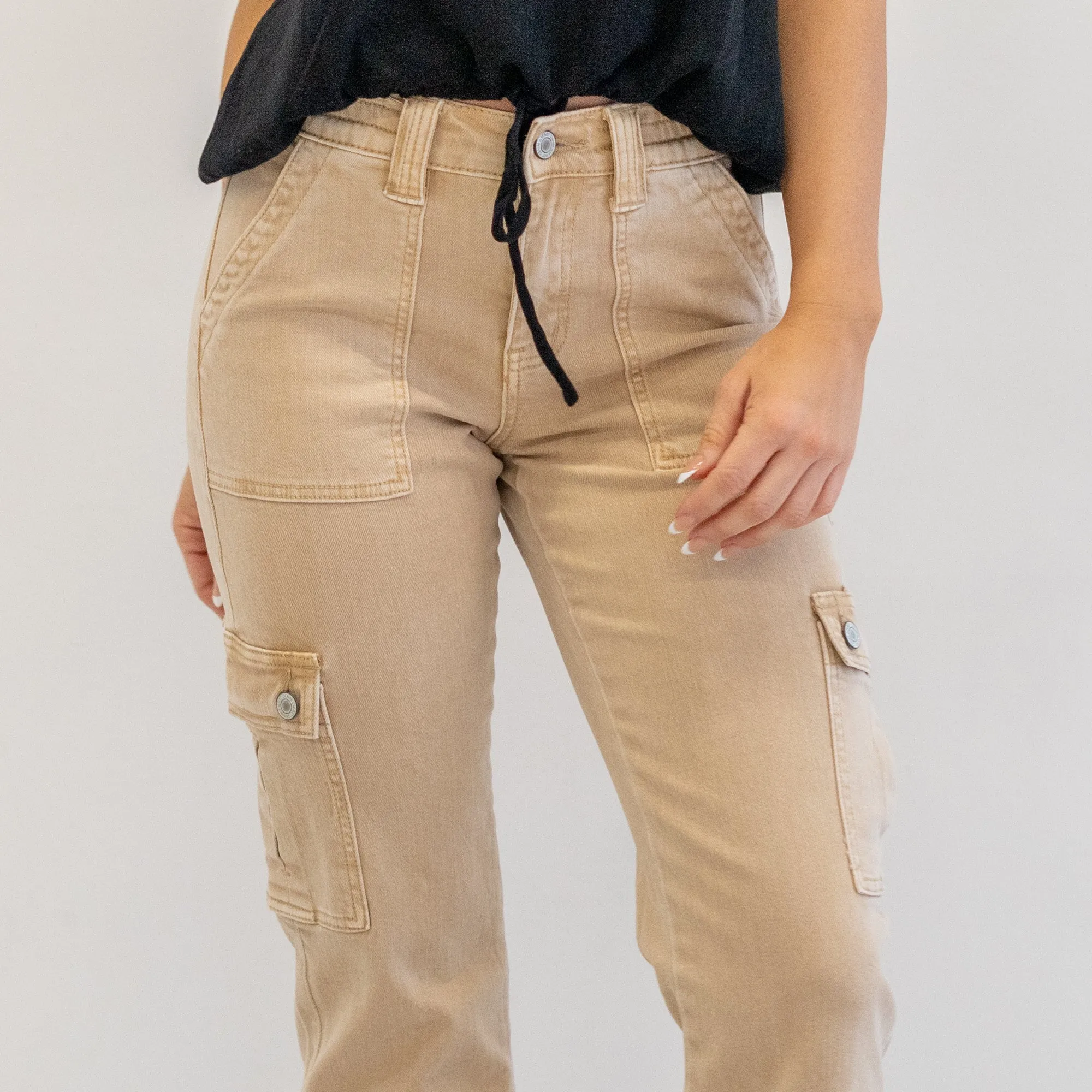 Khaki High Rise Cargo Straight Leg