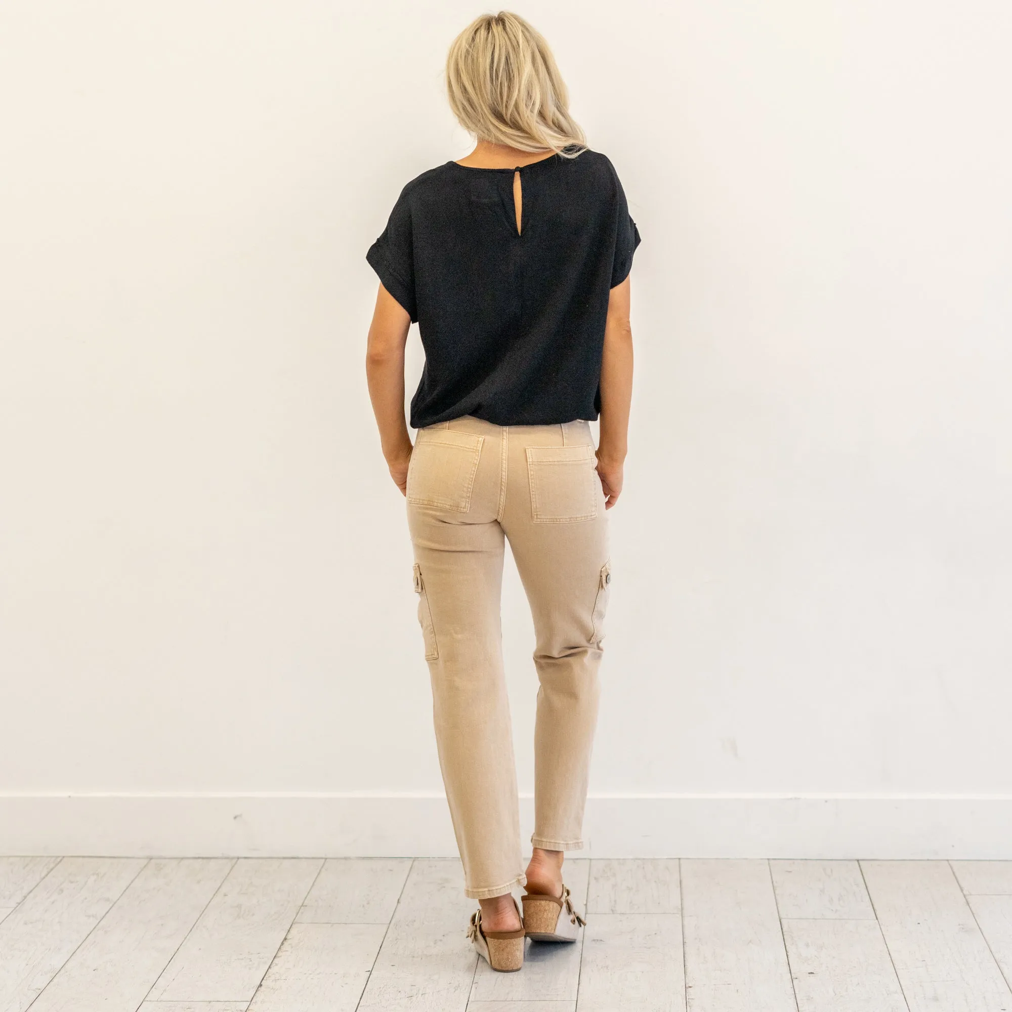 Khaki High Rise Cargo Straight Leg