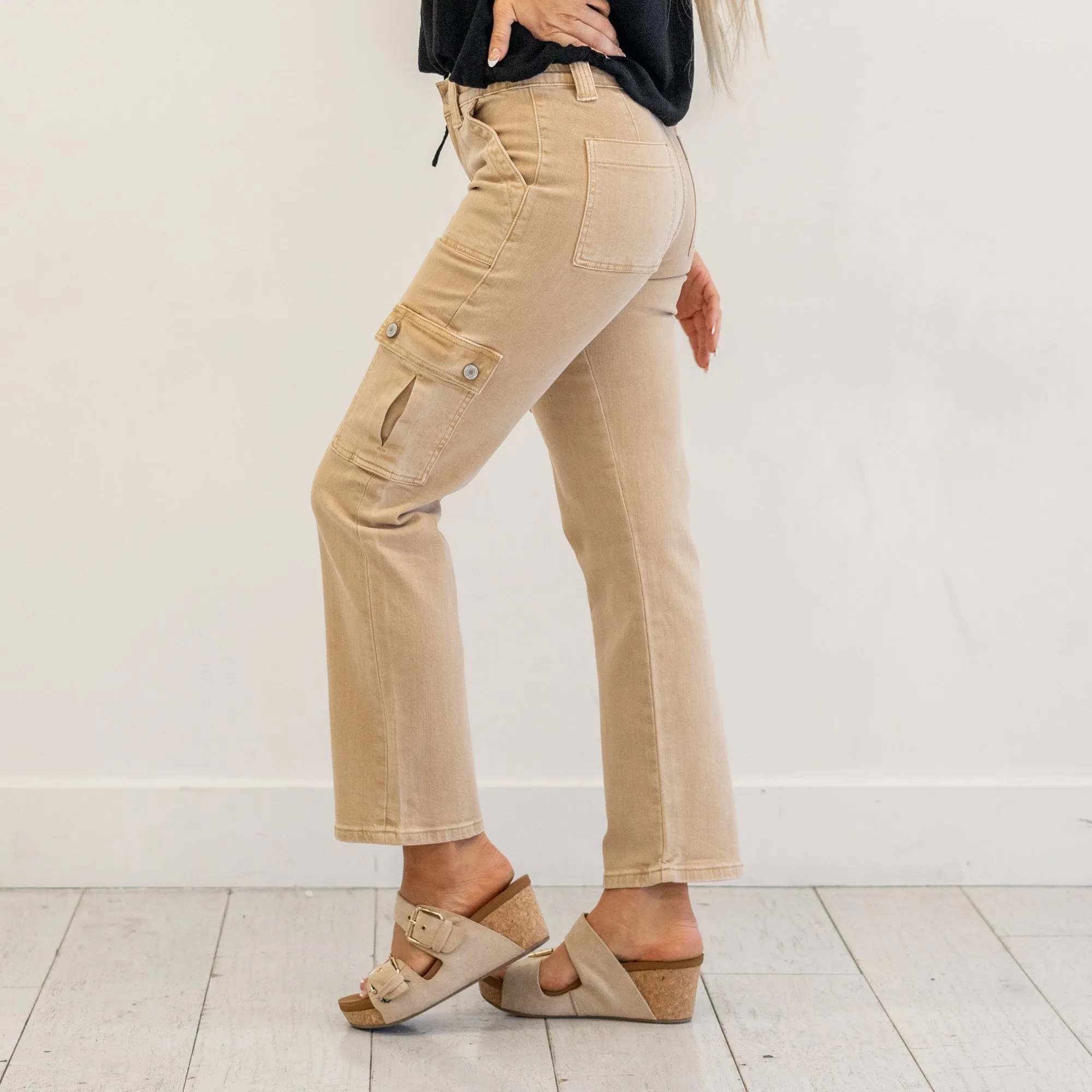 Khaki High Rise Cargo Straight Leg