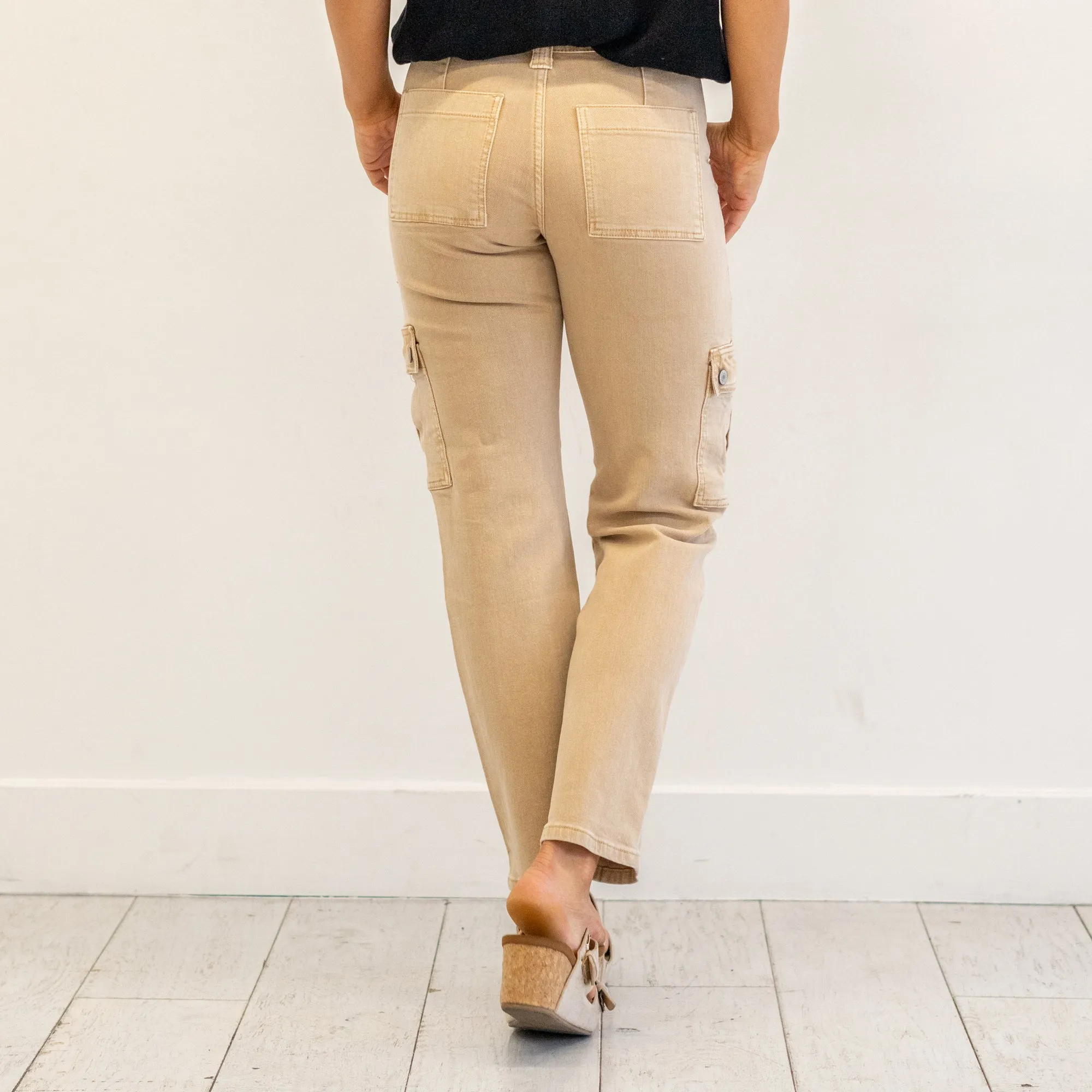 Khaki High Rise Cargo Straight Leg