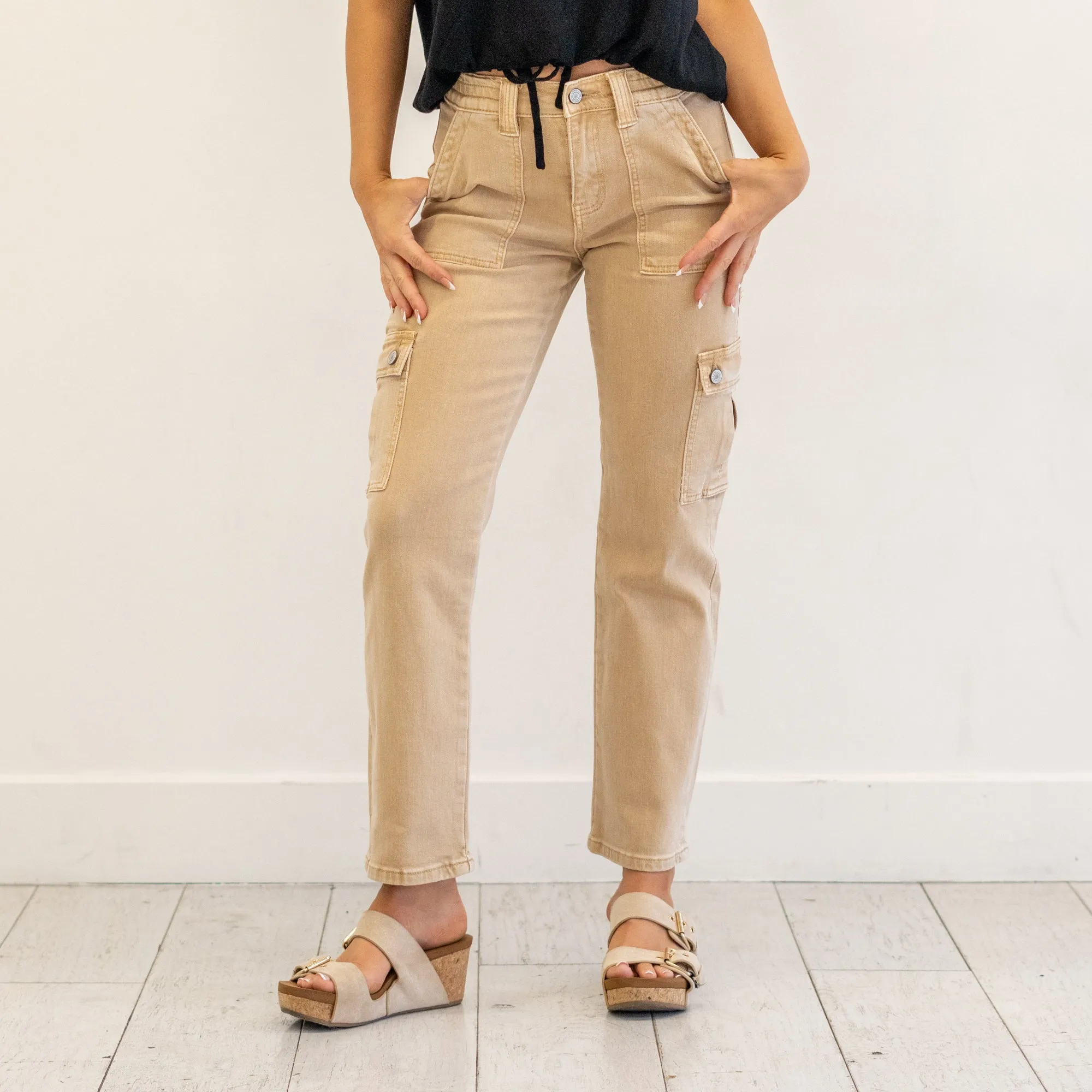 Khaki High Rise Cargo Straight Leg