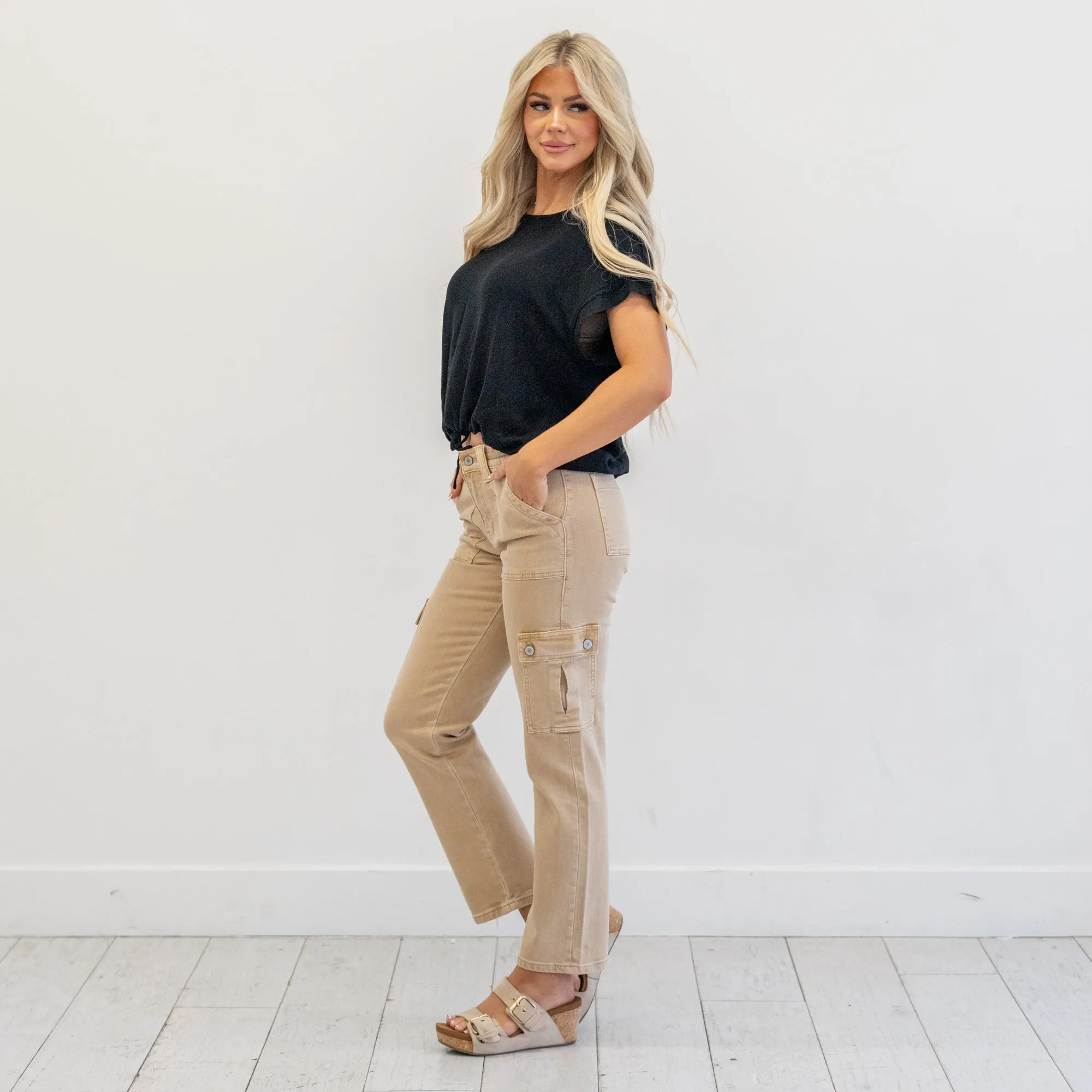 Khaki High Rise Cargo Straight Leg