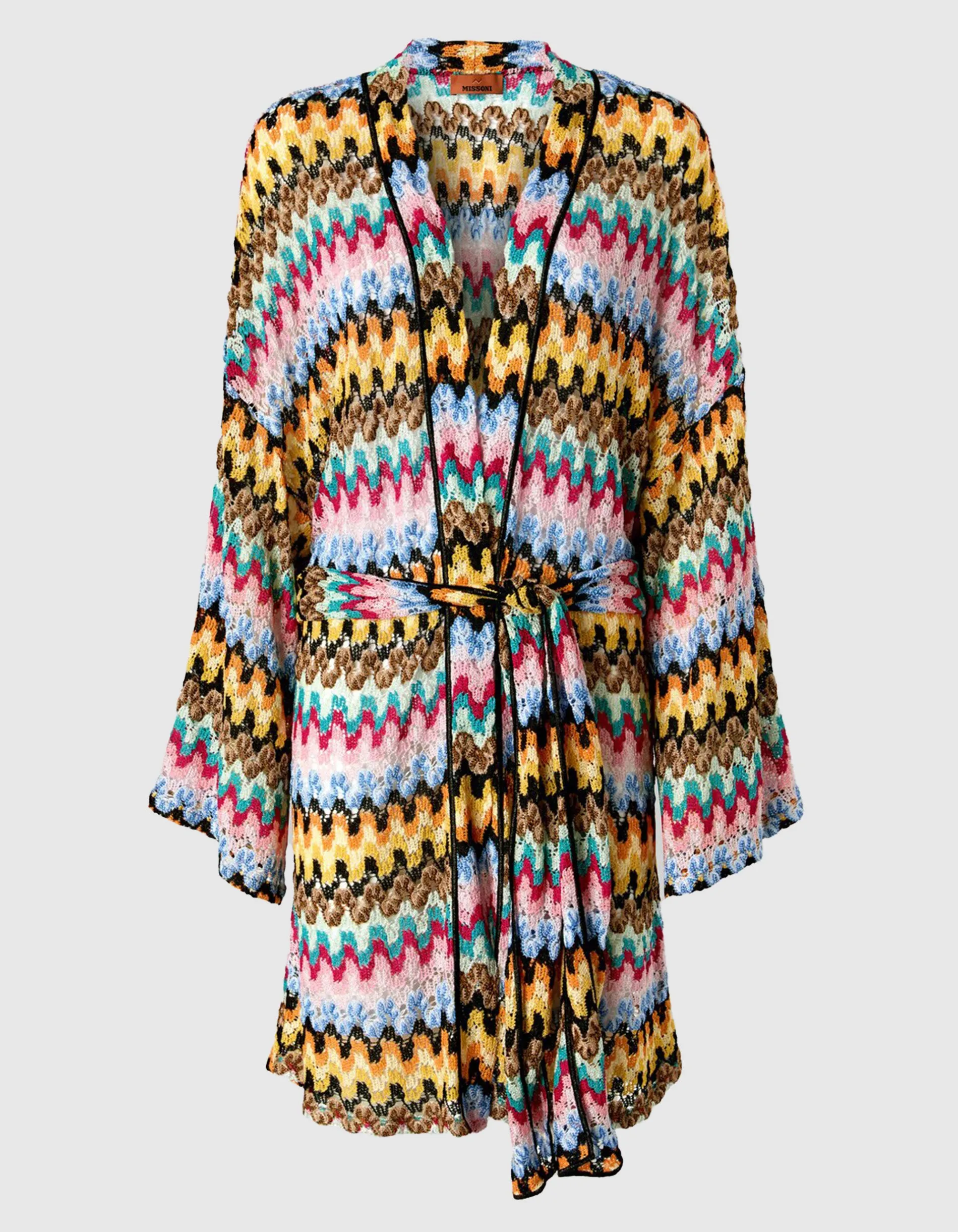 Kimono-Cover-up aus Lamé-Viskose-Spitze mit Bindegürtel