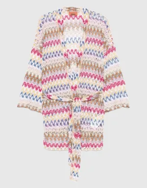 Kimono-Cover-up aus Lamé-Viskose-Spitze mit Bindegürtel