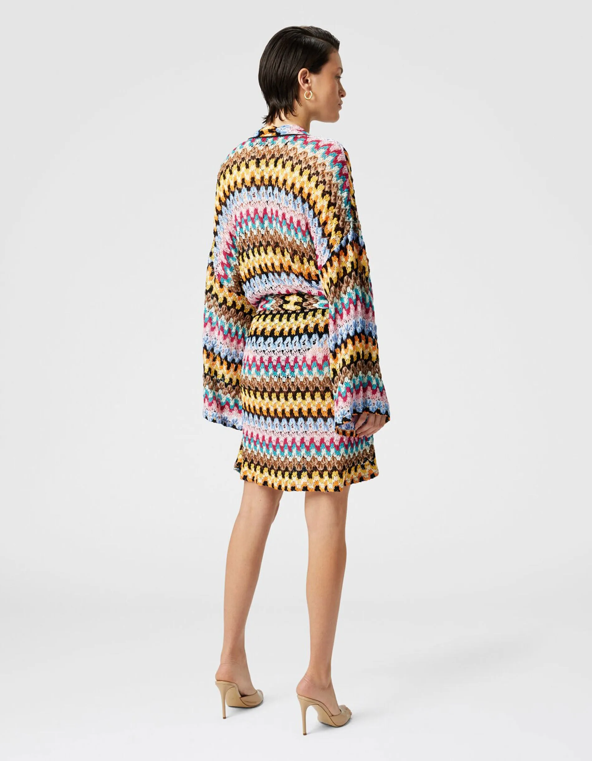 Kimono-Cover-up aus Lamé-Viskose-Spitze mit Bindegürtel