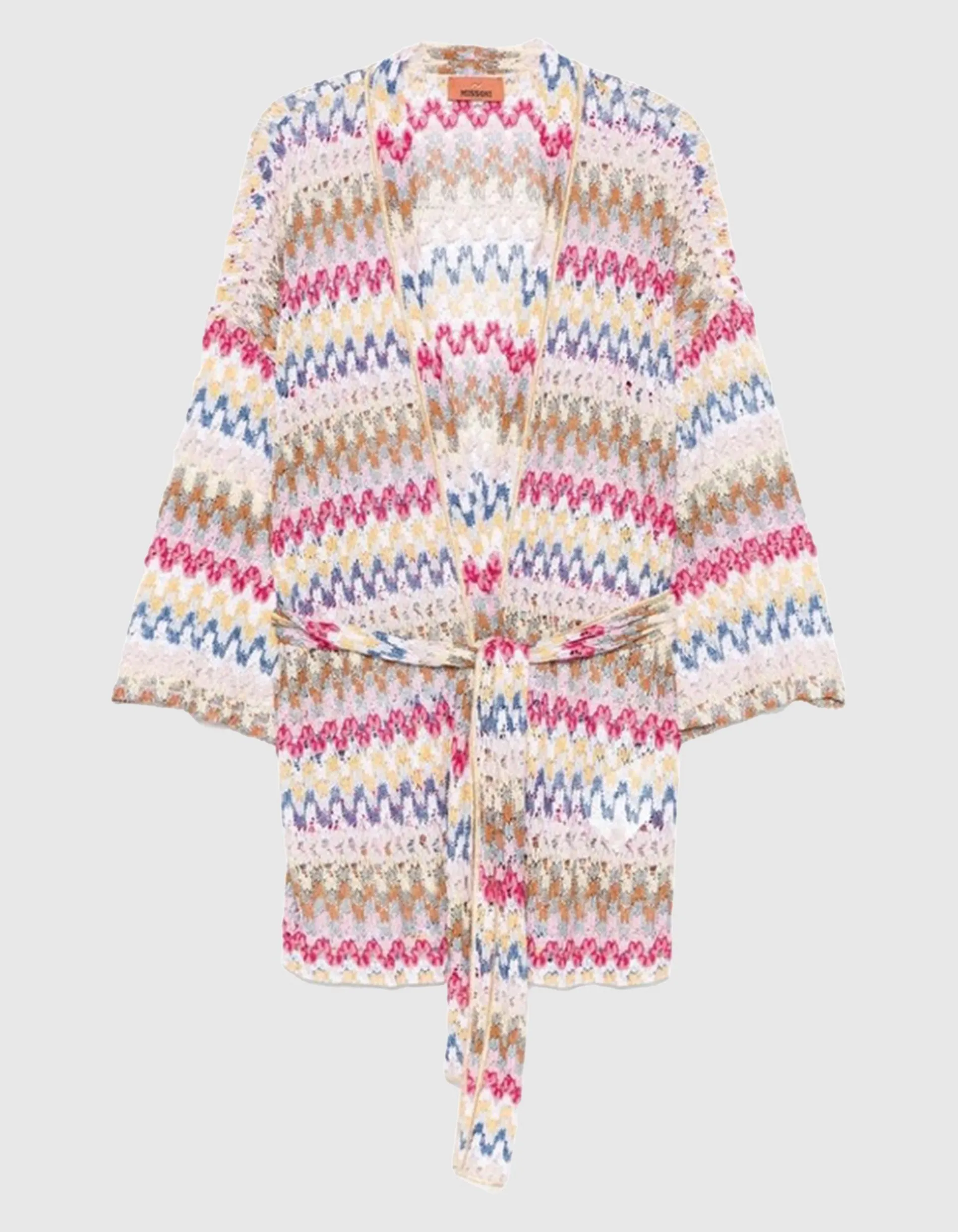 Kimono-Cover-up aus Lamé-Viskose-Spitze mit Bindegürtel