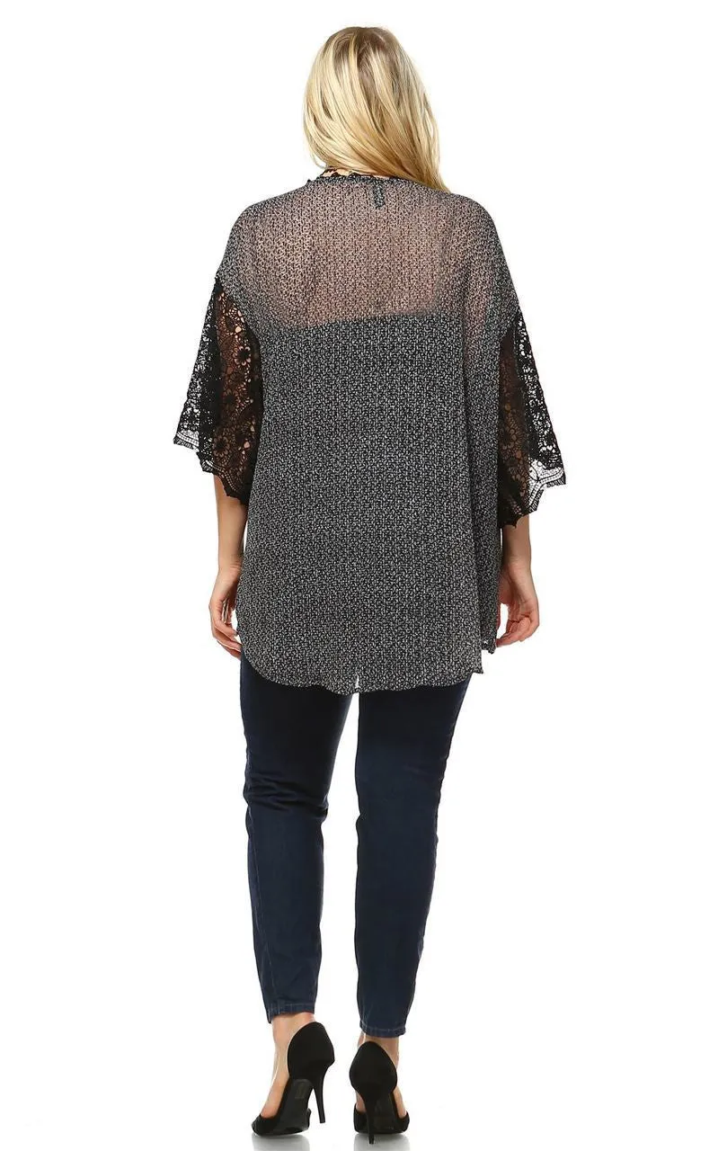 Lace Cardigans Kimono Sleeves Black