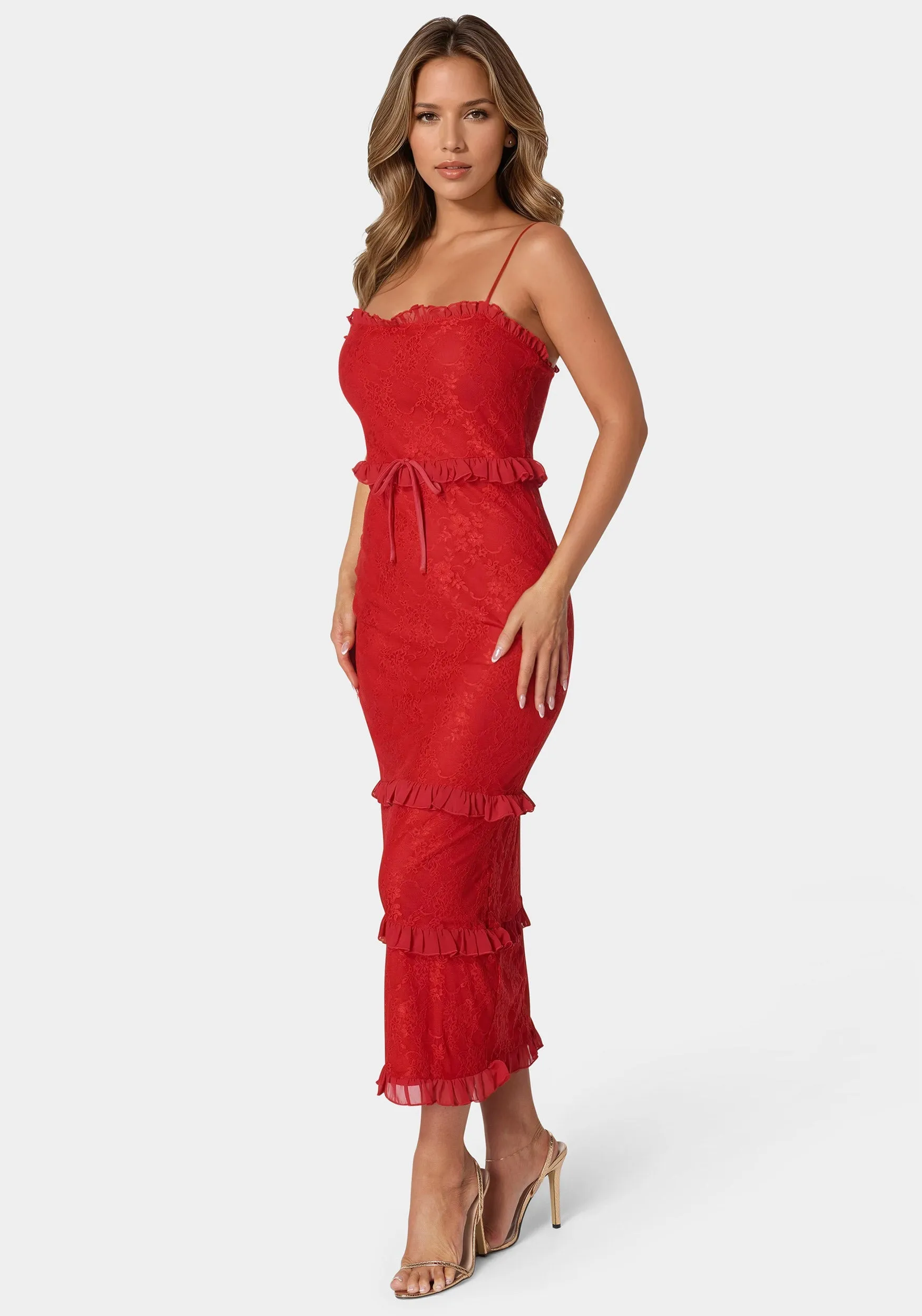 Lace Maxi With Ruffle Dress