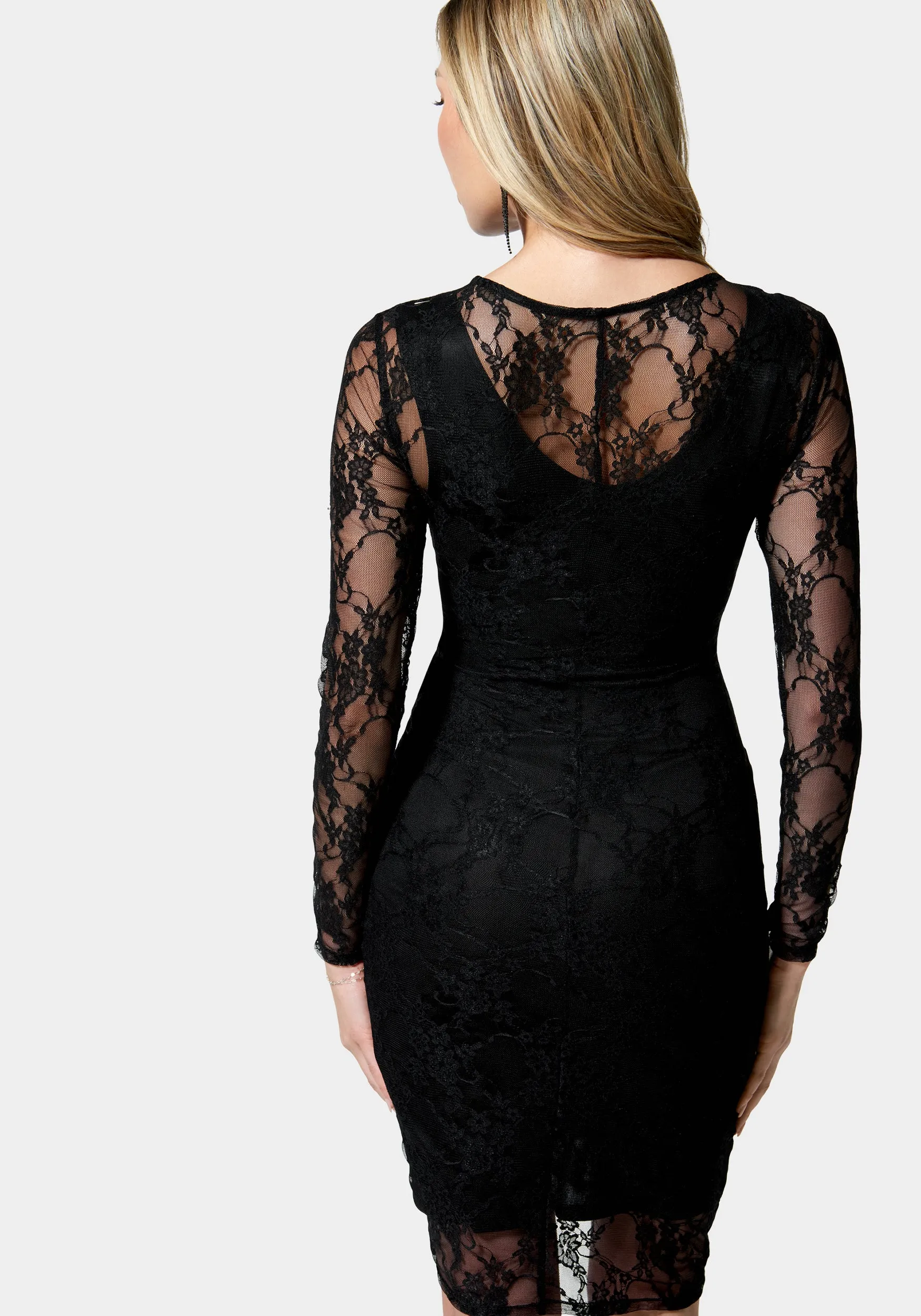 Lace Midi Dress with Side Shirring