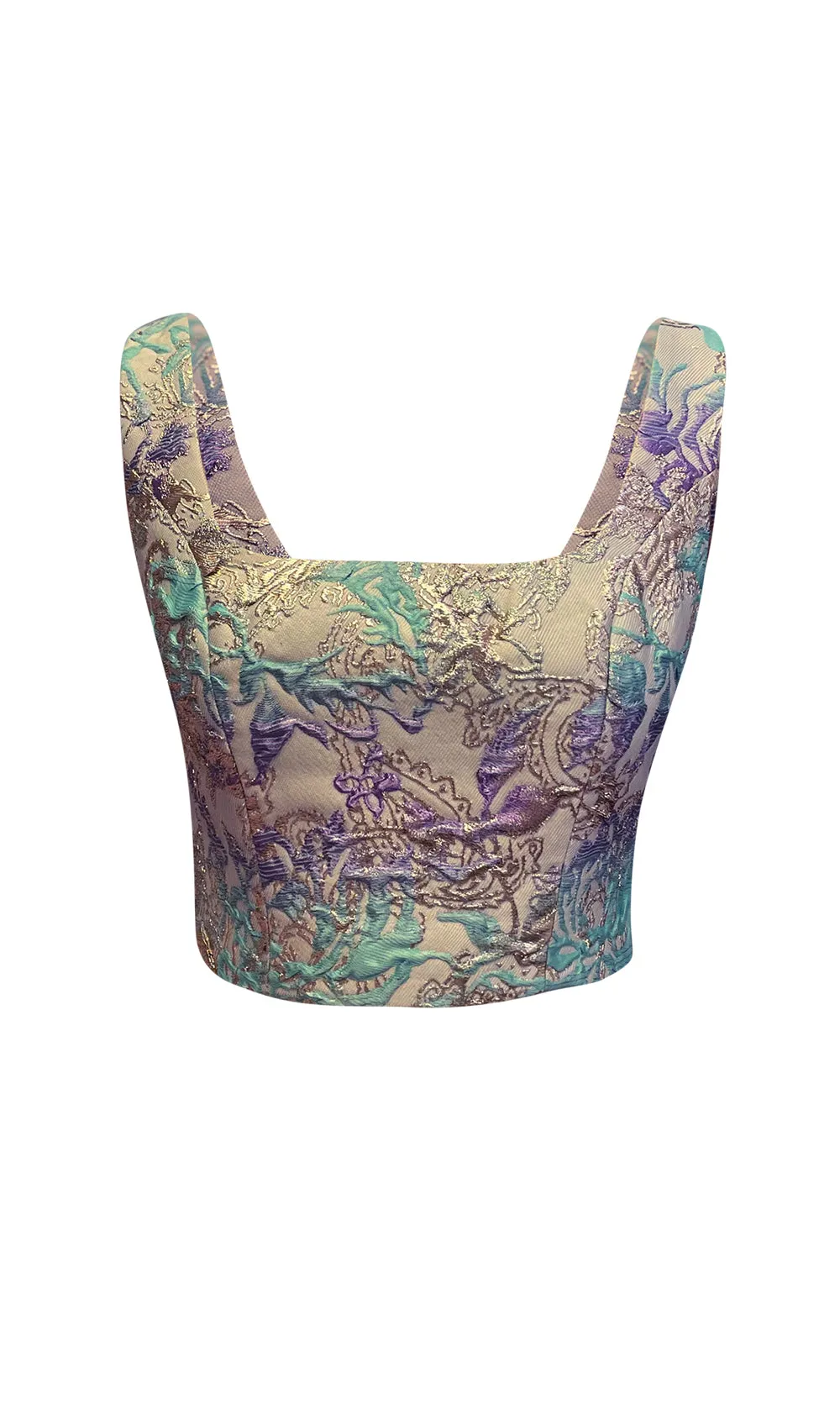 Lilac Multi-Colored Brocade Crop Top