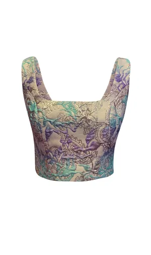 Lilac Multi-Colored Brocade Crop Top