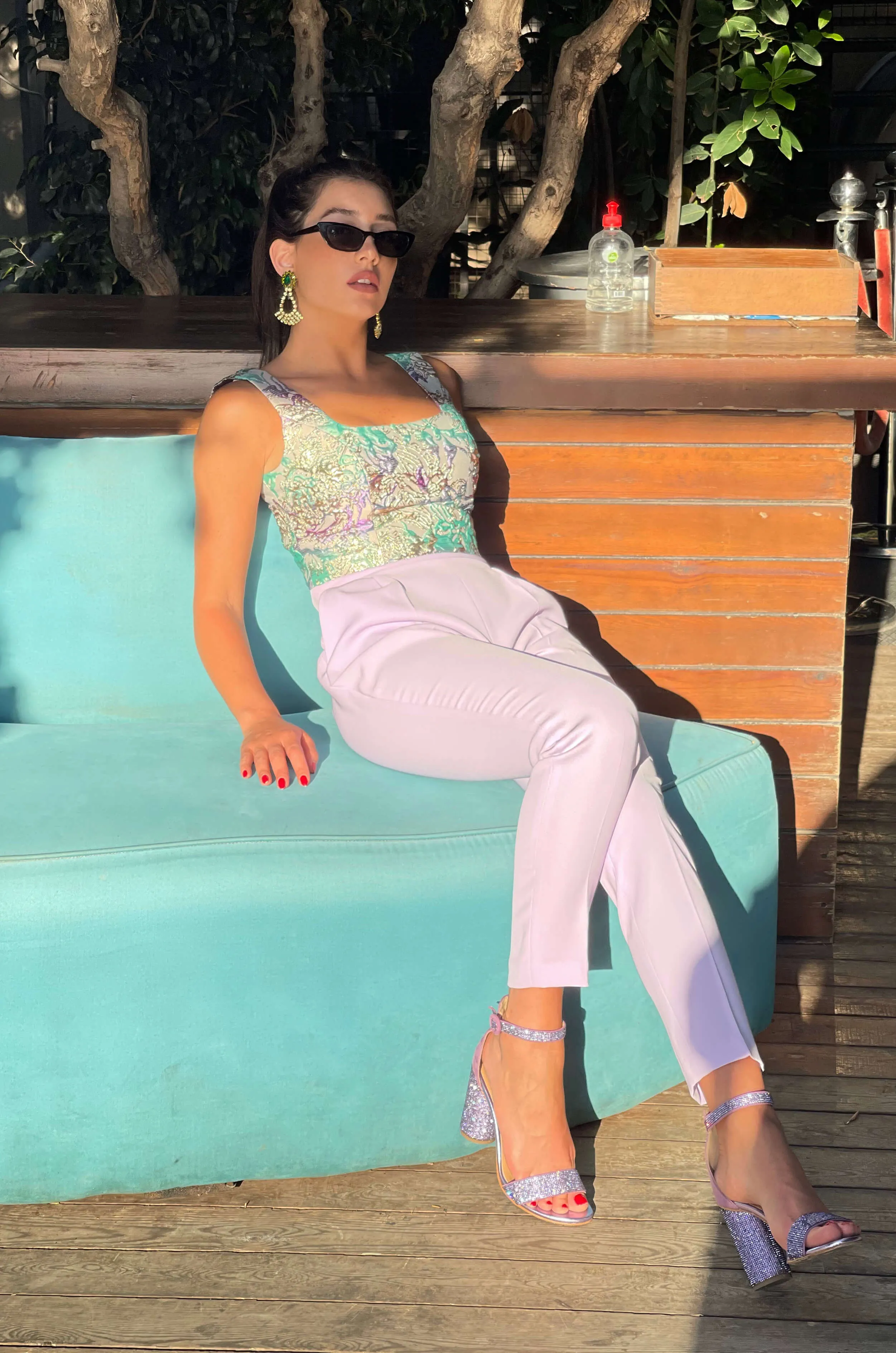 Lilac Multi-Colored Brocade Crop Top