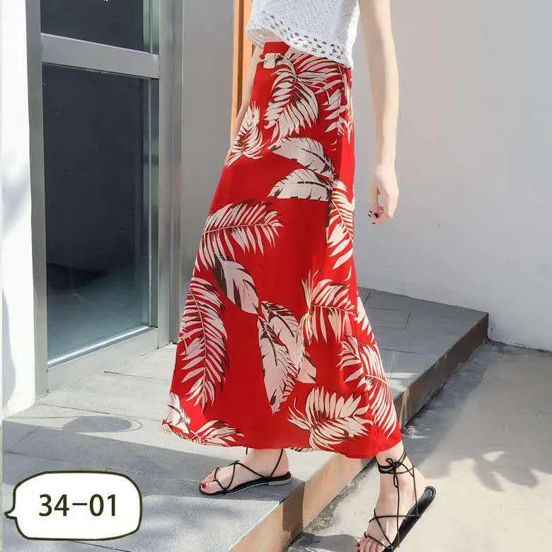 Long Floral Chiffon Casual Skirt One-piece Skirt Women Summer Chiffon Wrap Skirt Long Beach Skirt