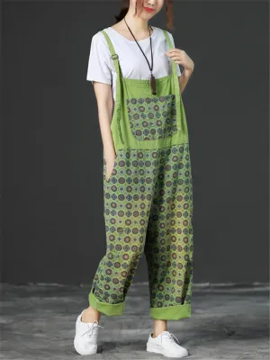 Loose Adjustable Printed Jumpsuits With Pocket