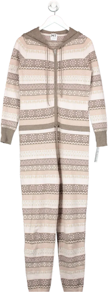 MADELEINE THOMPSON Brown Hooded cashmere onesie UK S