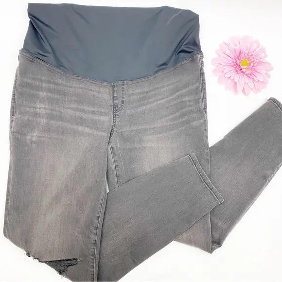 Madewell Maternity Over-the-Belly Distressed Skinny Jeans in Black Sea Grey