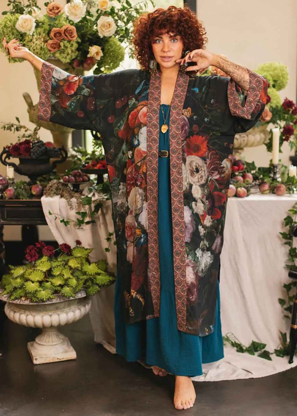 Market Of Stars Flight of Fancy Long Kimono Black