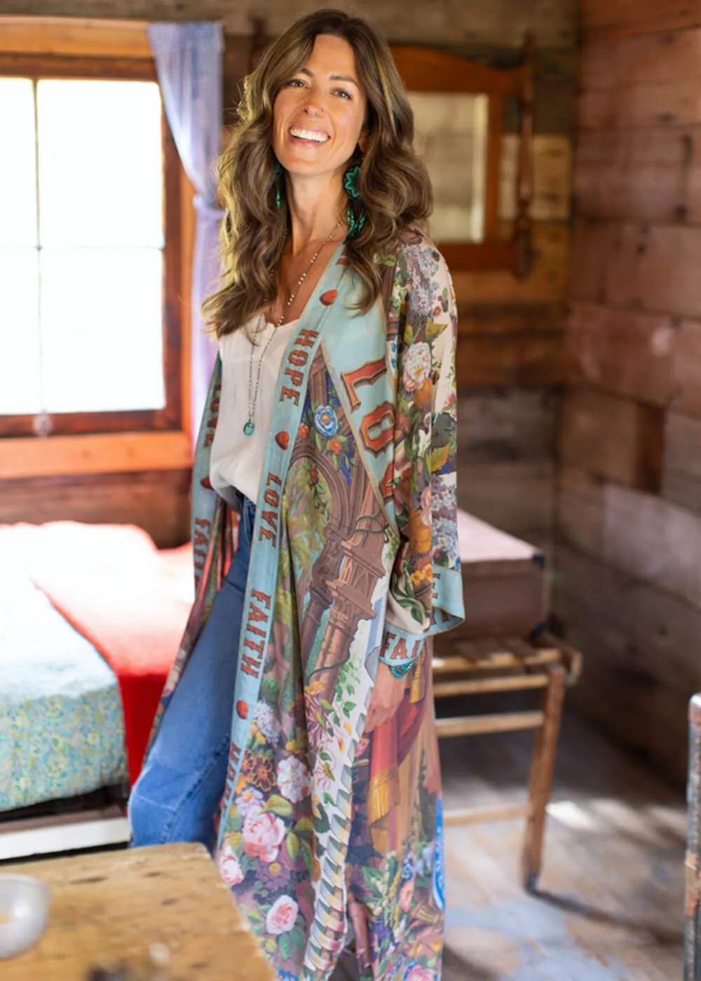 Market Of Stars Love Language Long Kimono Blue