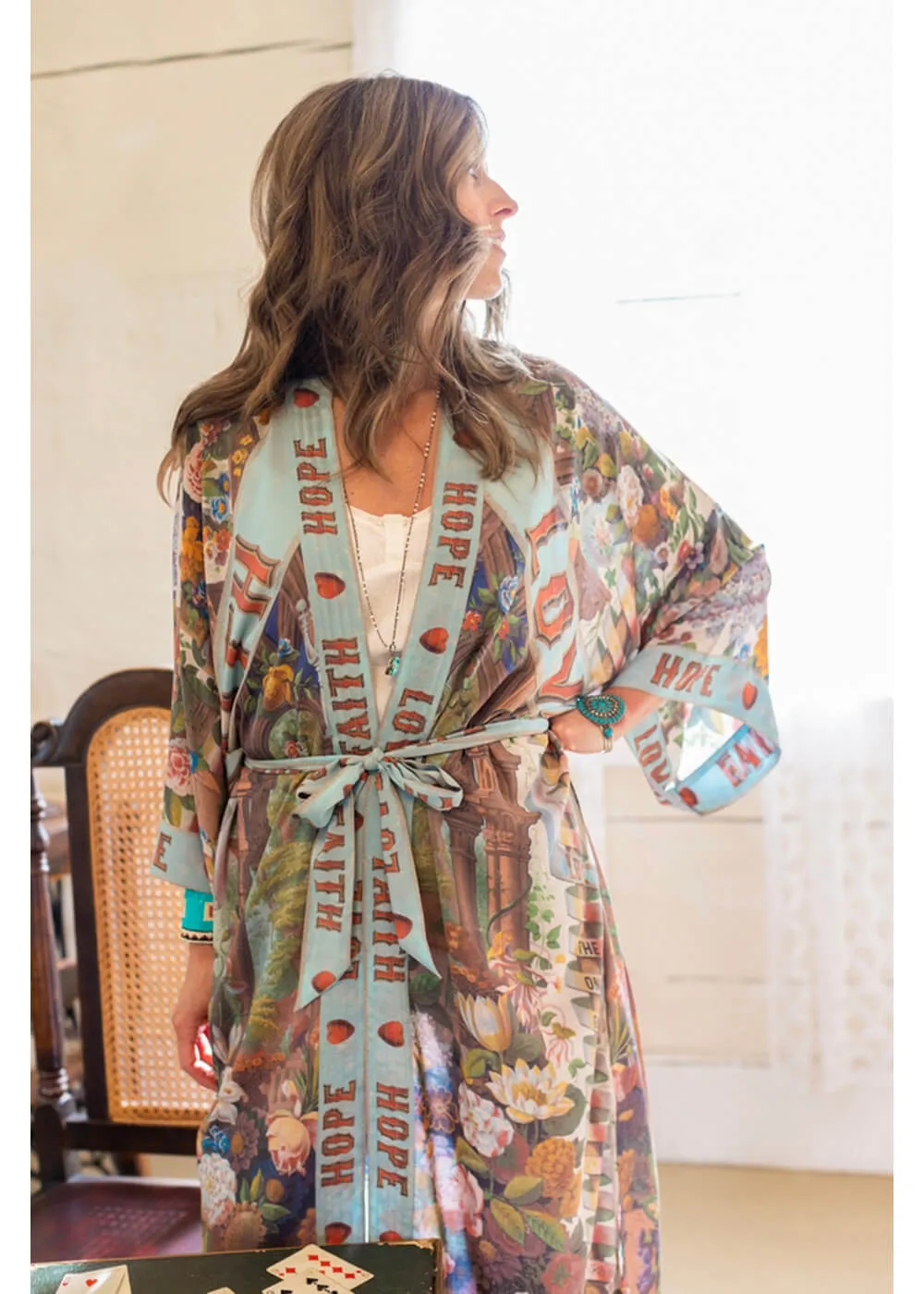 Market Of Stars Love Language Long Kimono Blue