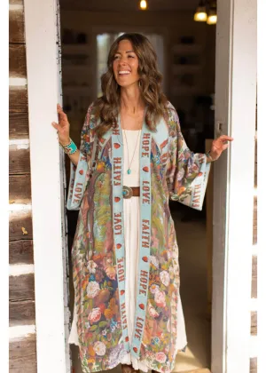 Market Of Stars Love Language Long Kimono Blue