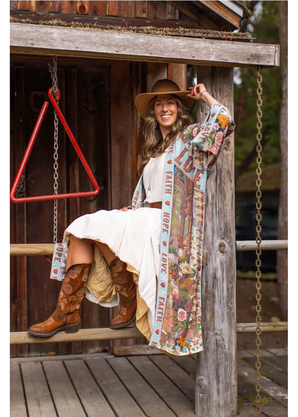 Market Of Stars Love Language Long Kimono Blue