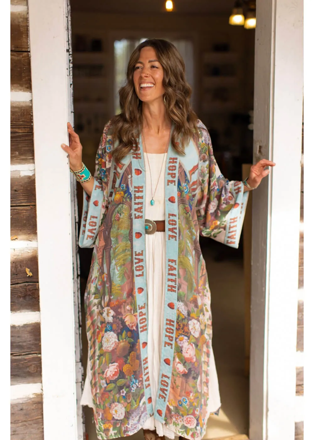 Market Of Stars Love Language Long Kimono Blue