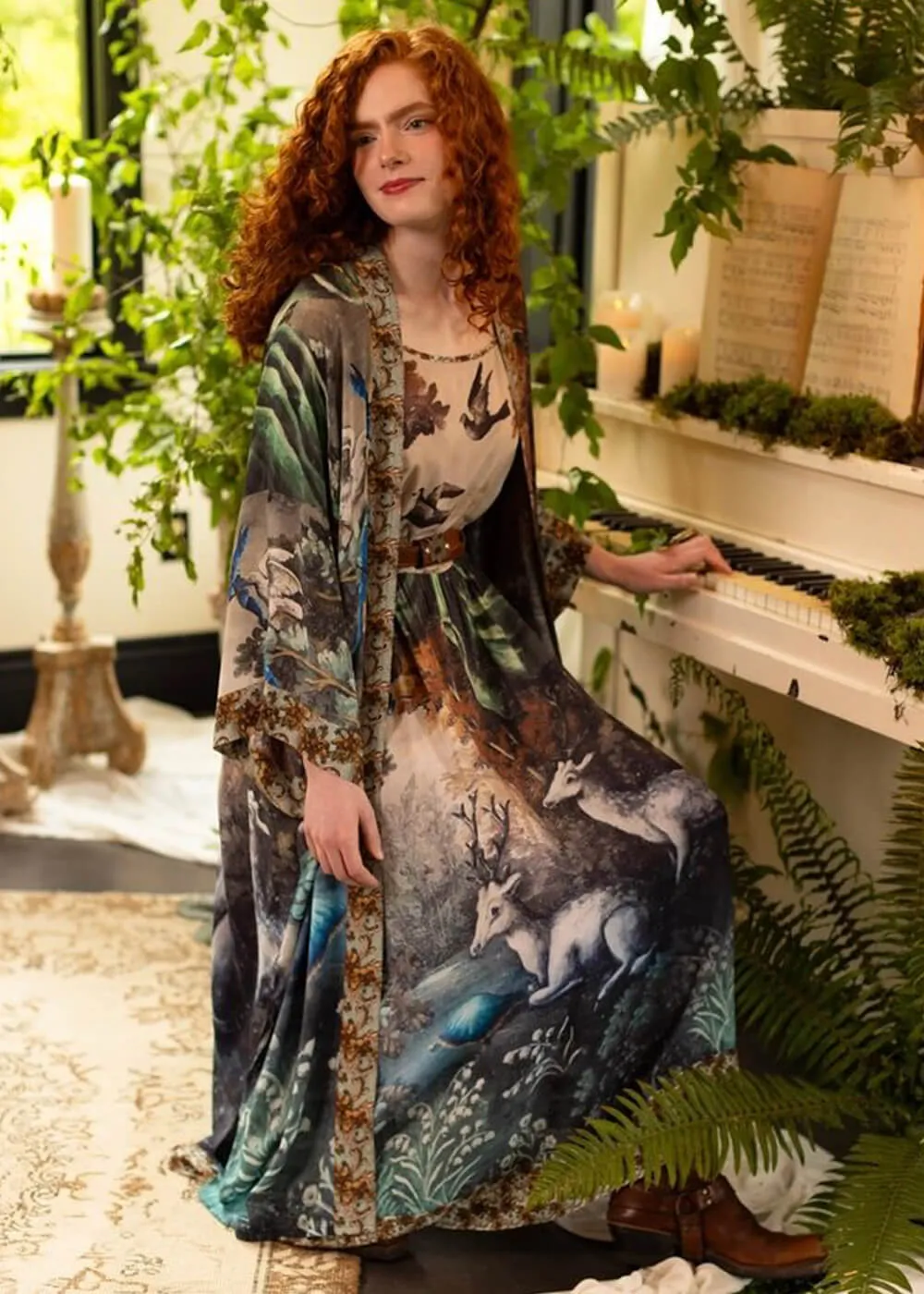 Market Of Stars Theatre Of Dreams Deer Long Kimono Multi