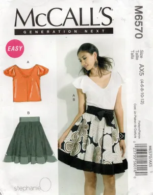 McCall's 6570 STEPHANIE O Womens Flutter Sleeved Top & Lined Flared Skirt Out Of Print Sewing Pattern Sizes 4 - 12 UNCUT Factory Folded