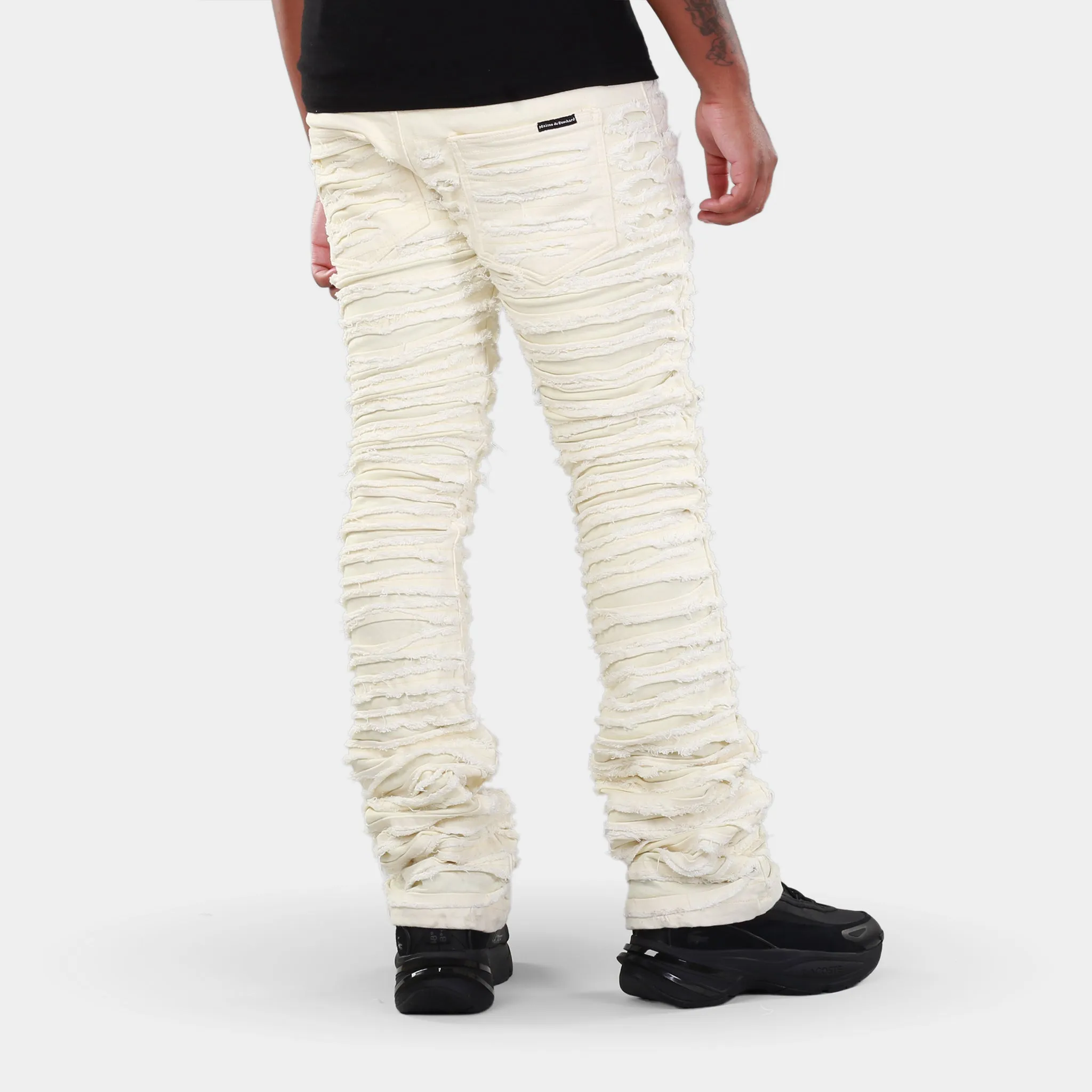 MDB Brand Men's Distressed Dual Color Stacked Jeans