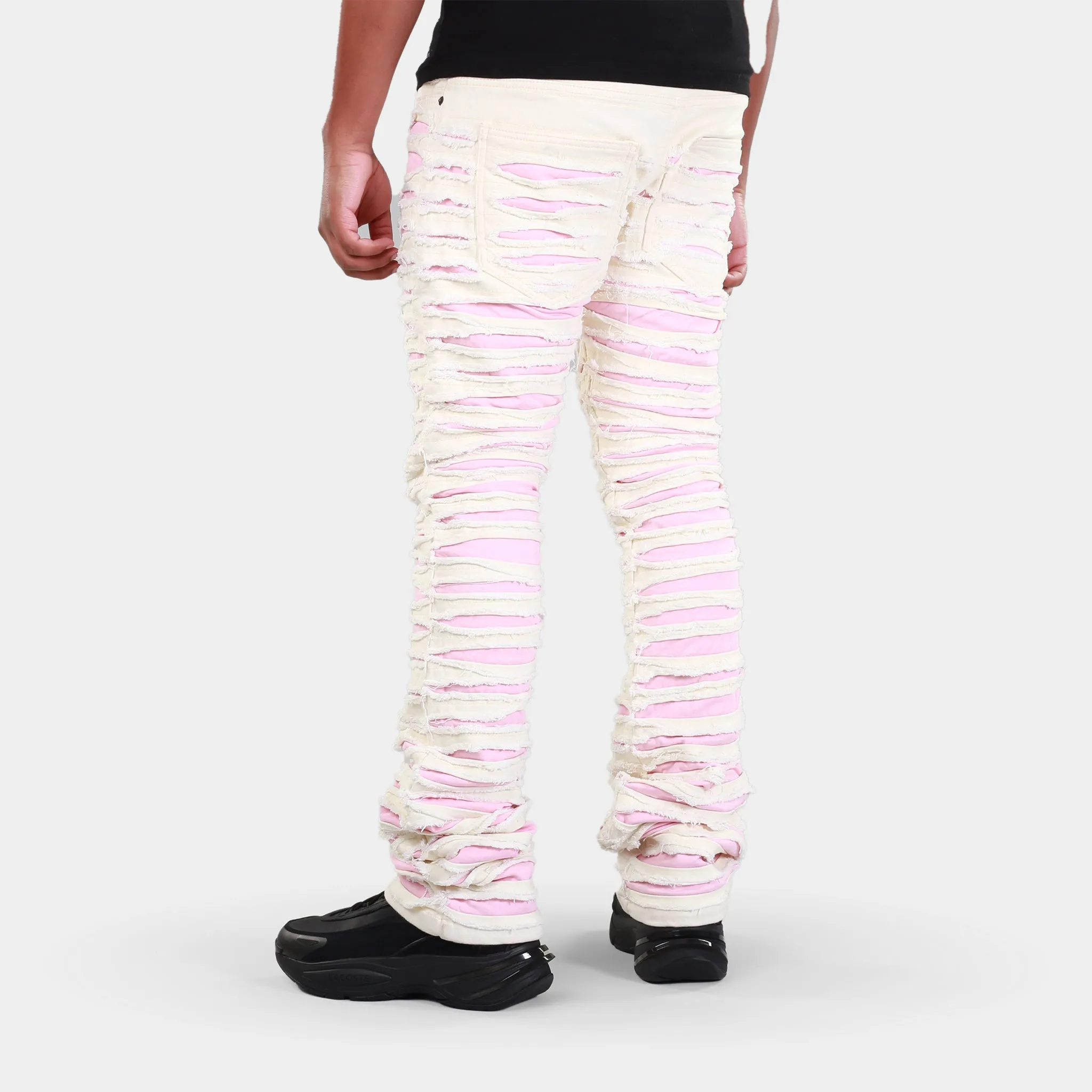 MDB Brand Men's Distressed Dual Color Stacked Jeans