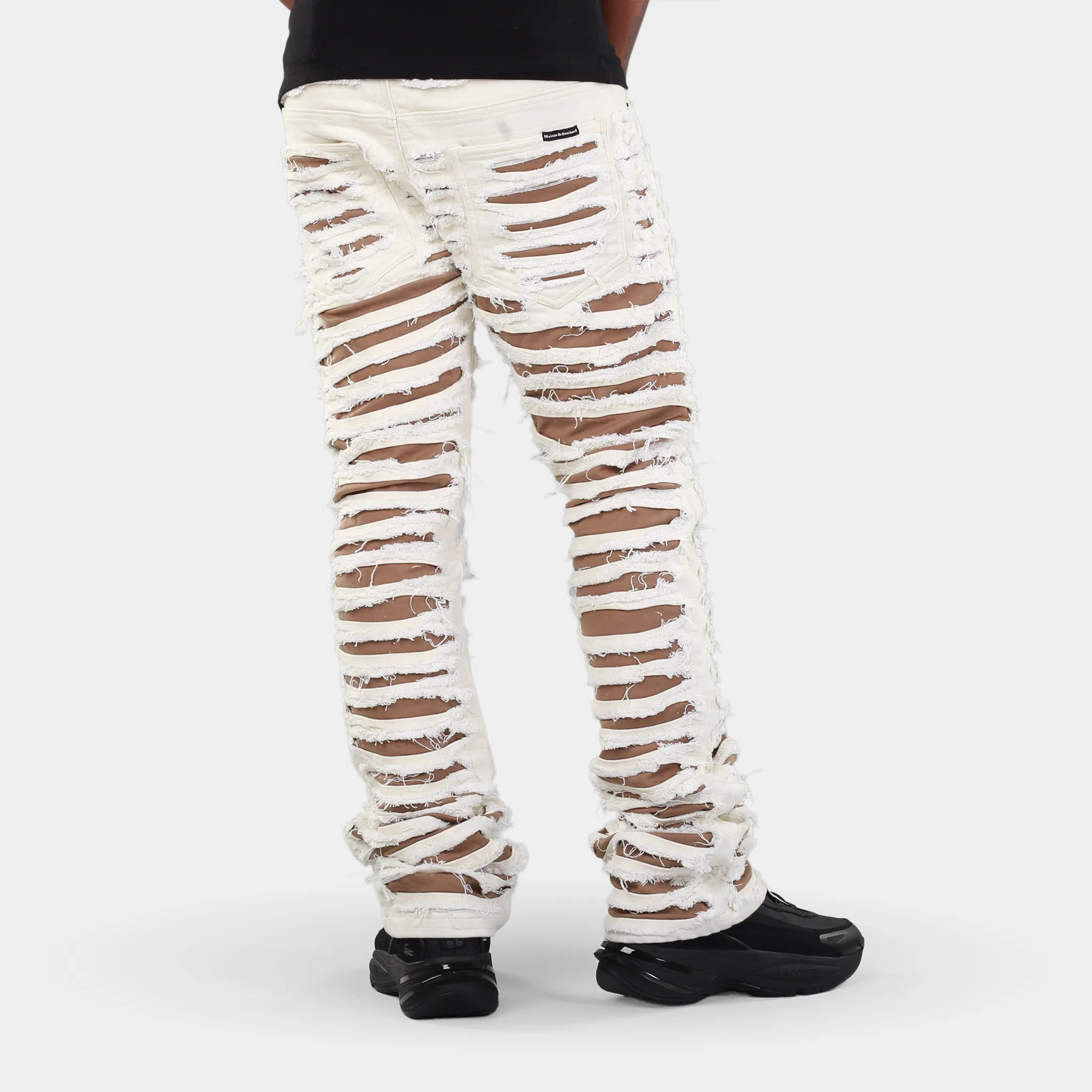 MDB Brand Men's Distressed Dual Color Stacked Jeans