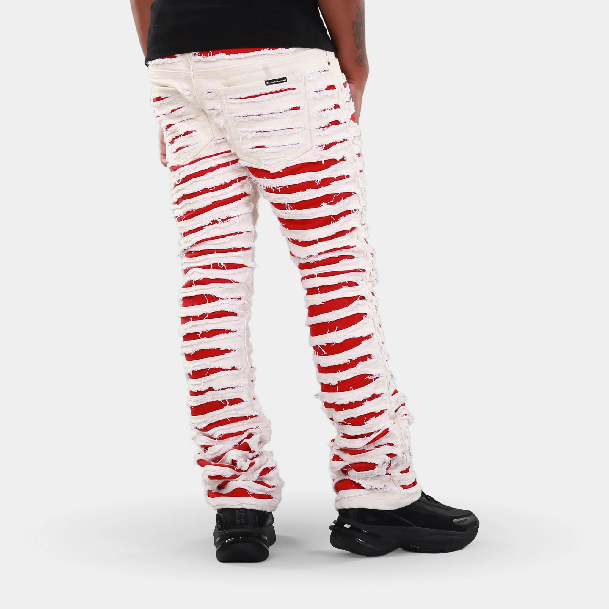 MDB Brand Men's Distressed Dual Color Stacked Jeans