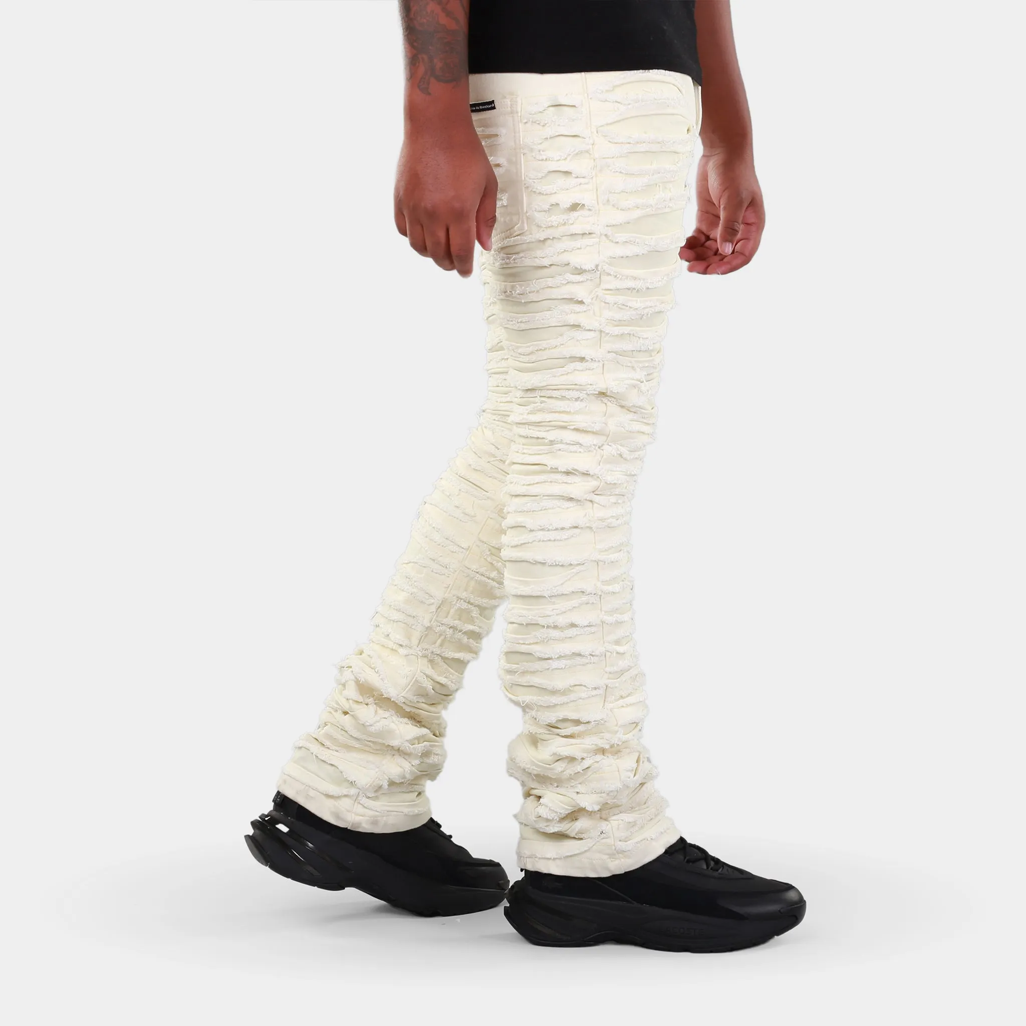 MDB Brand Men's Distressed Dual Color Stacked Jeans