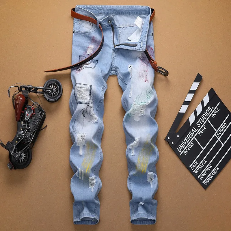 Men's Distressed Patched Up Jeans