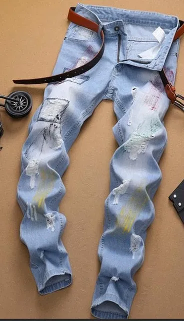 Men's Distressed Patched Up Jeans