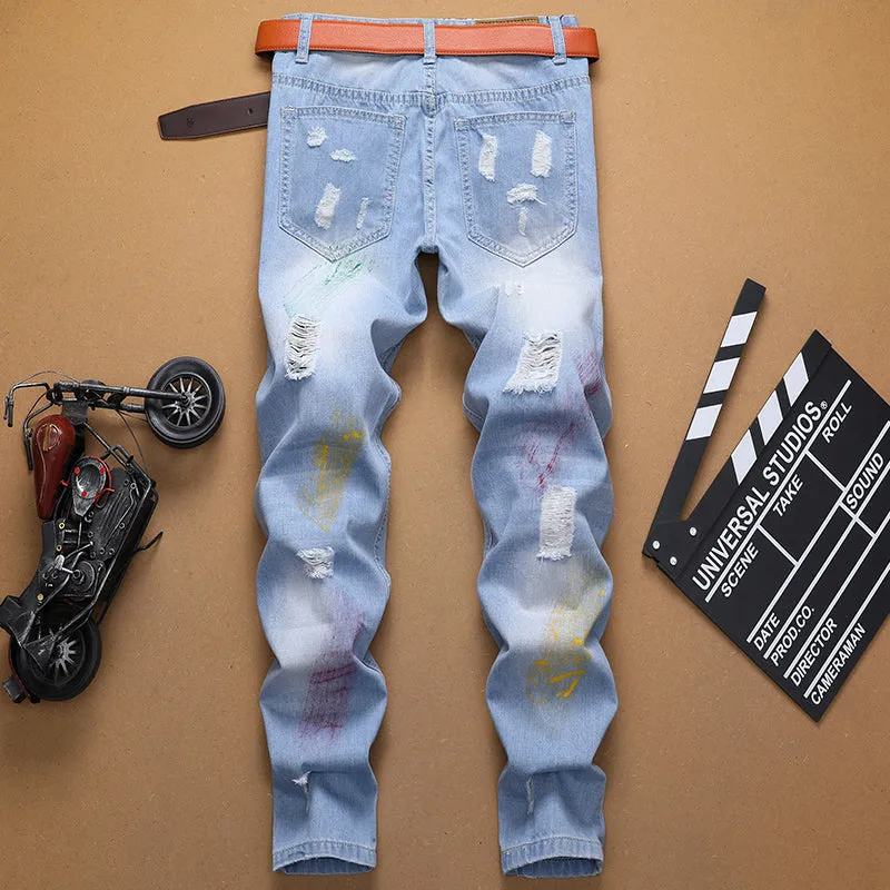 Men's Distressed Patched Up Jeans
