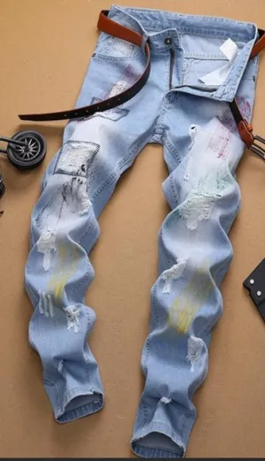 Men's Distressed Patched Up Jeans