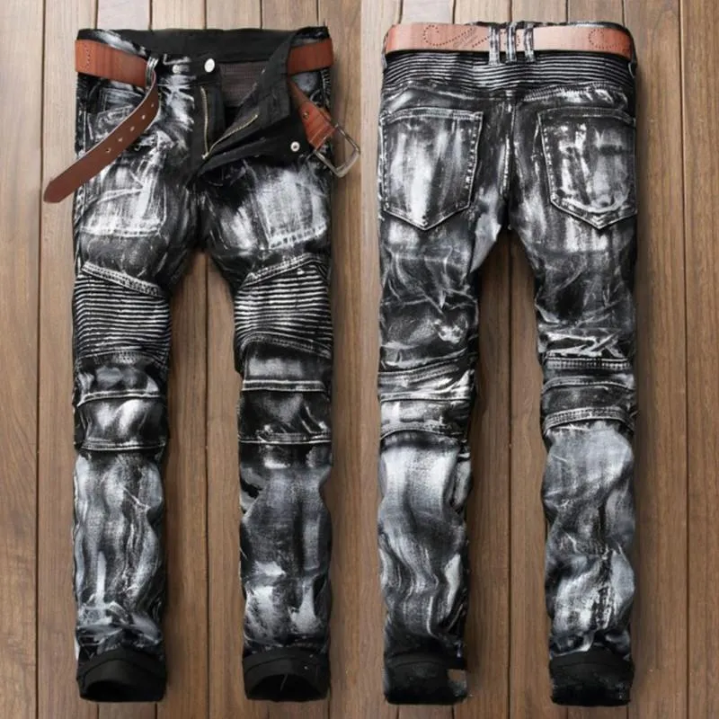 Men's Knee Pleated Denim Jeans