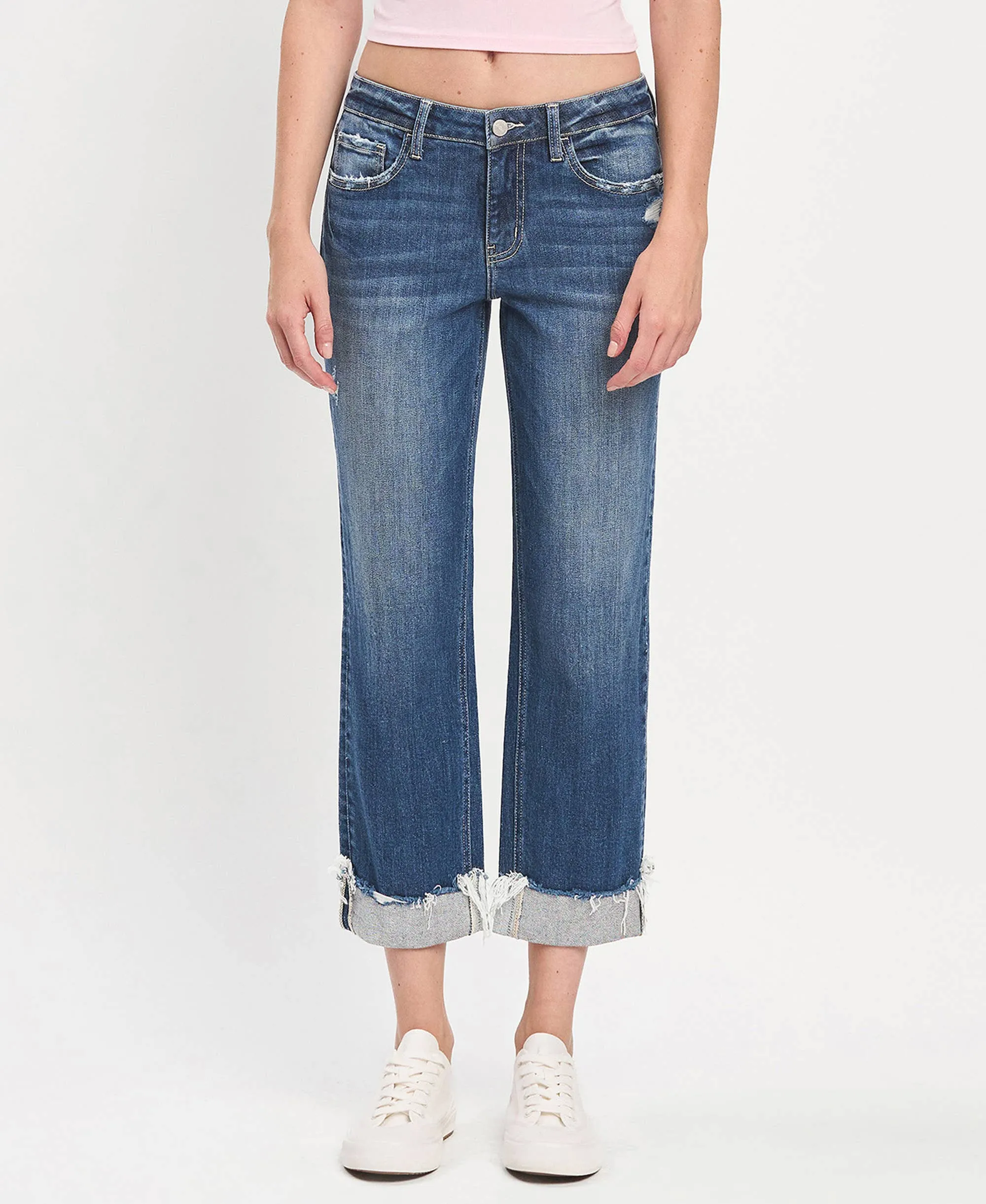 Mid Rise Cuffed Boyfriend Vervet Jeans: Fiery