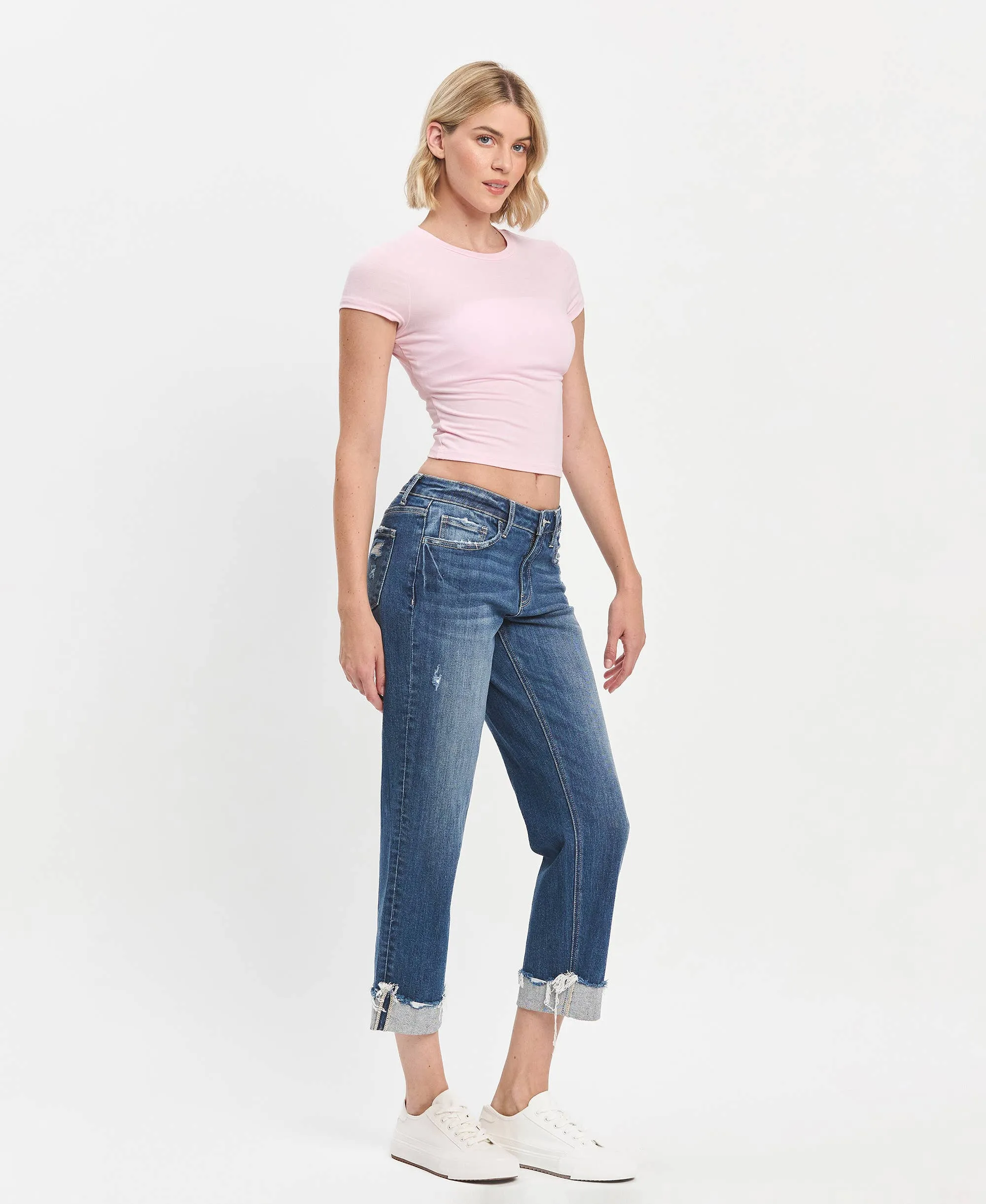 Mid Rise Cuffed Boyfriend Vervet Jeans: Fiery