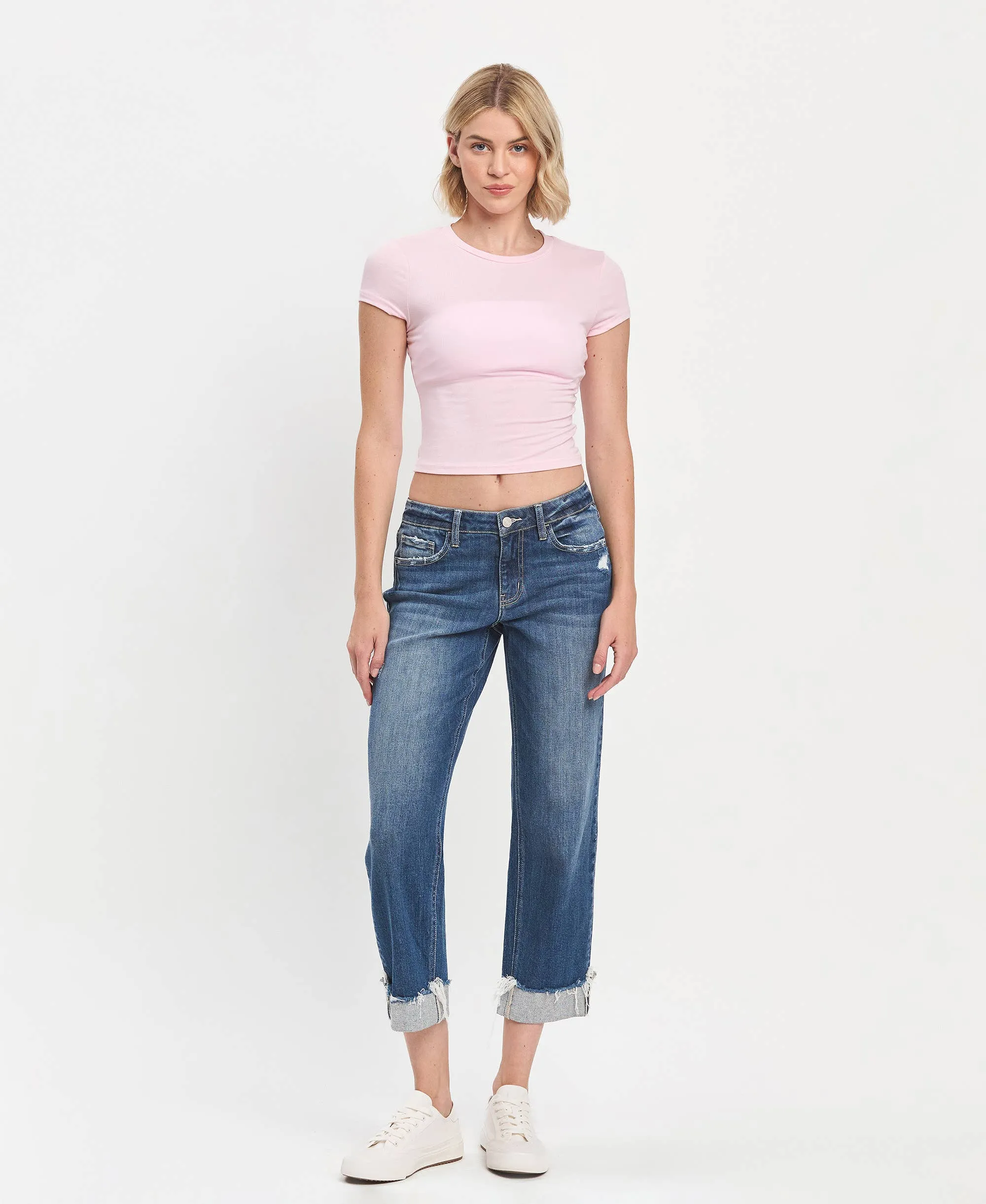 Mid Rise Cuffed Boyfriend Vervet Jeans: Fiery
