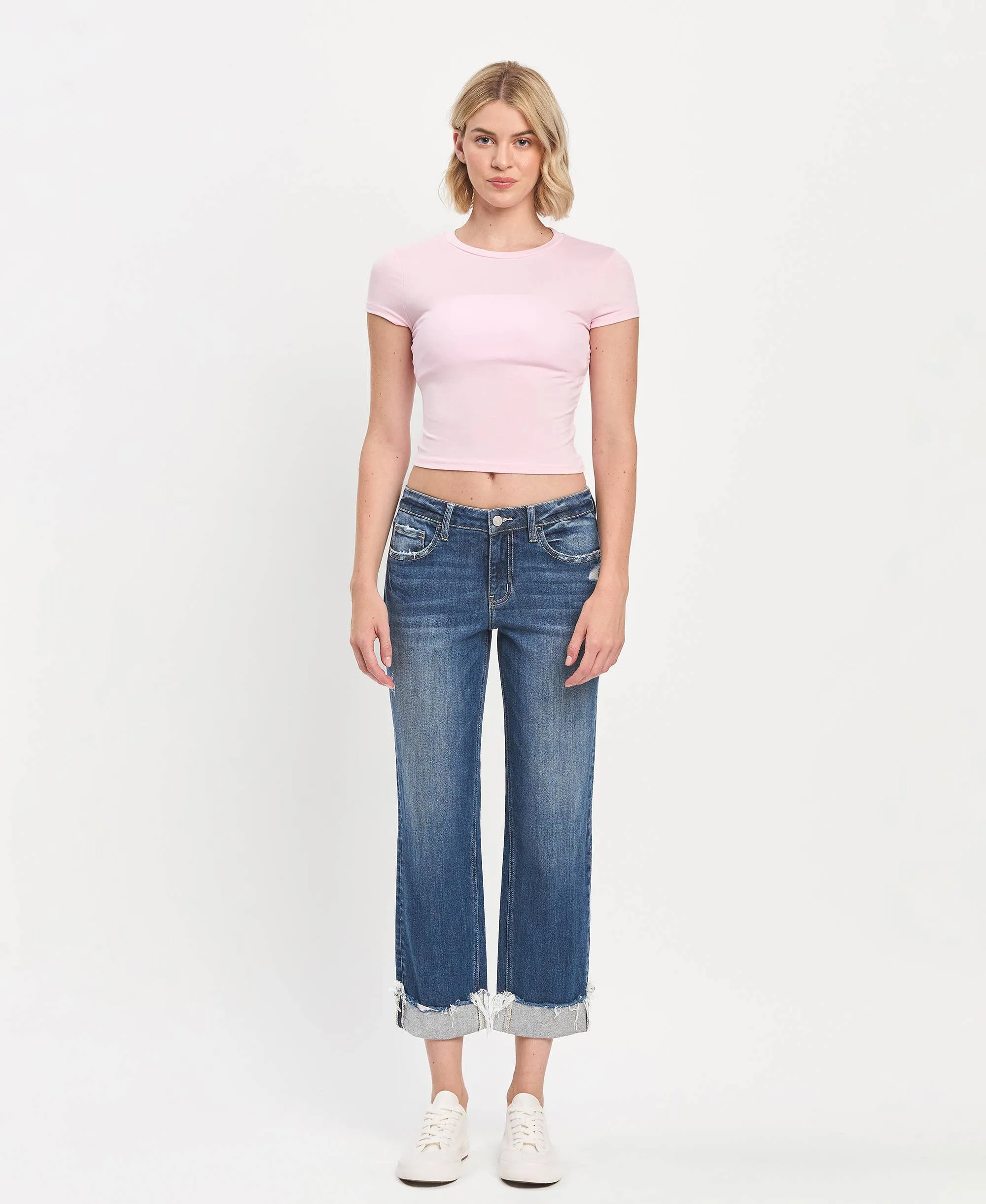 Mid Rise Cuffed Boyfriend Vervet Jeans: Fiery