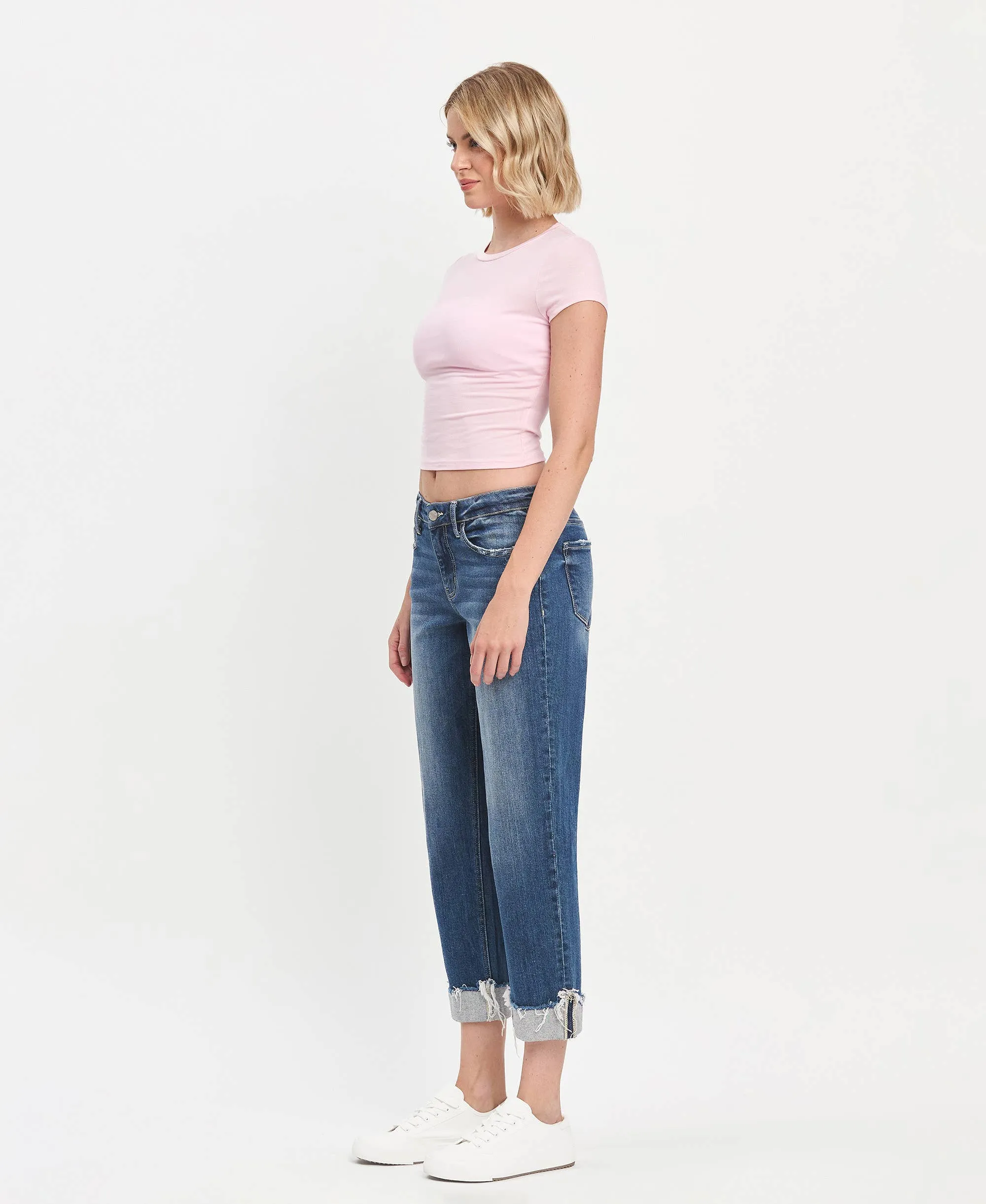 Mid Rise Cuffed Boyfriend Vervet Jeans: Fiery